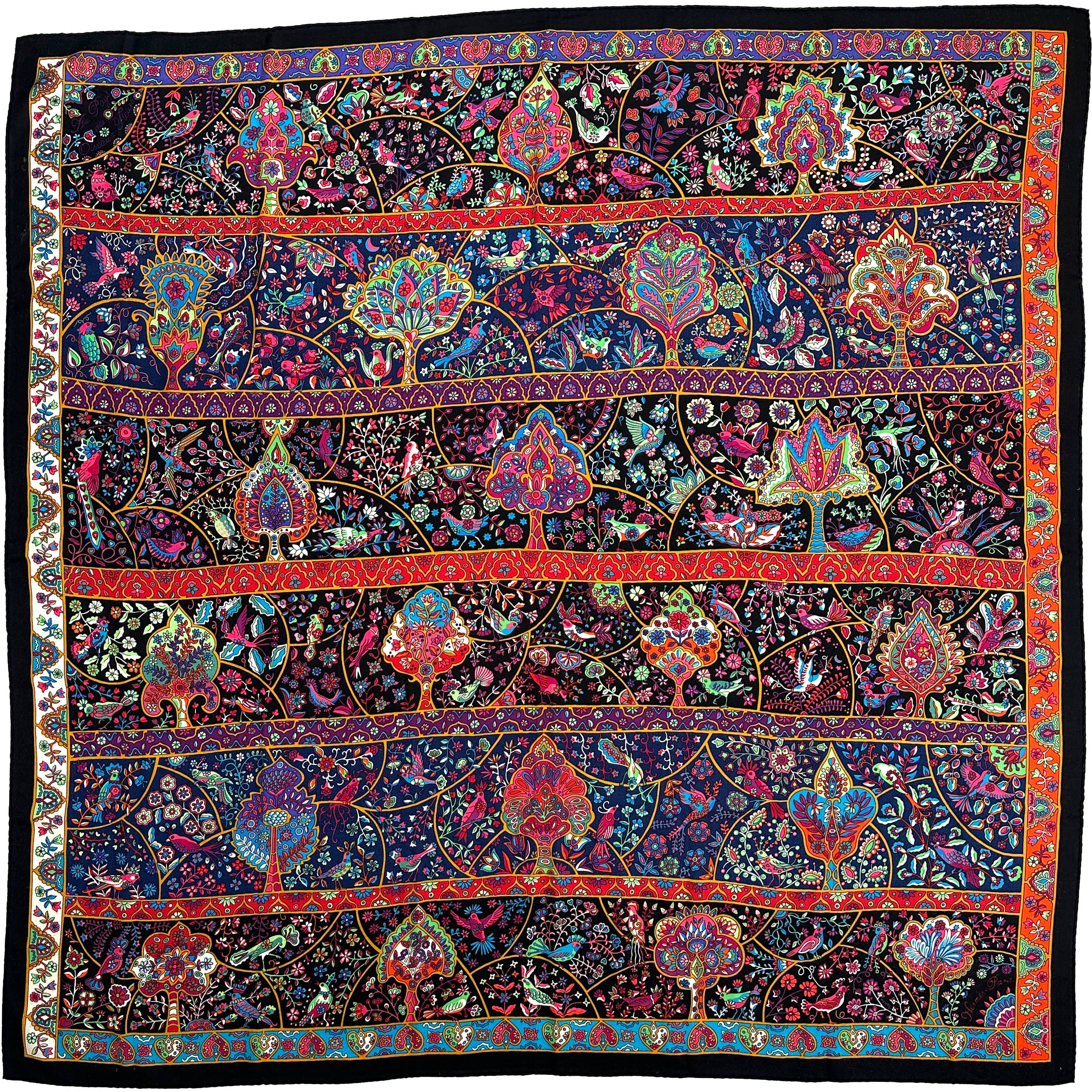 Hermès Au Pays des Oiseaux Fleurs Cashmere Silk 140