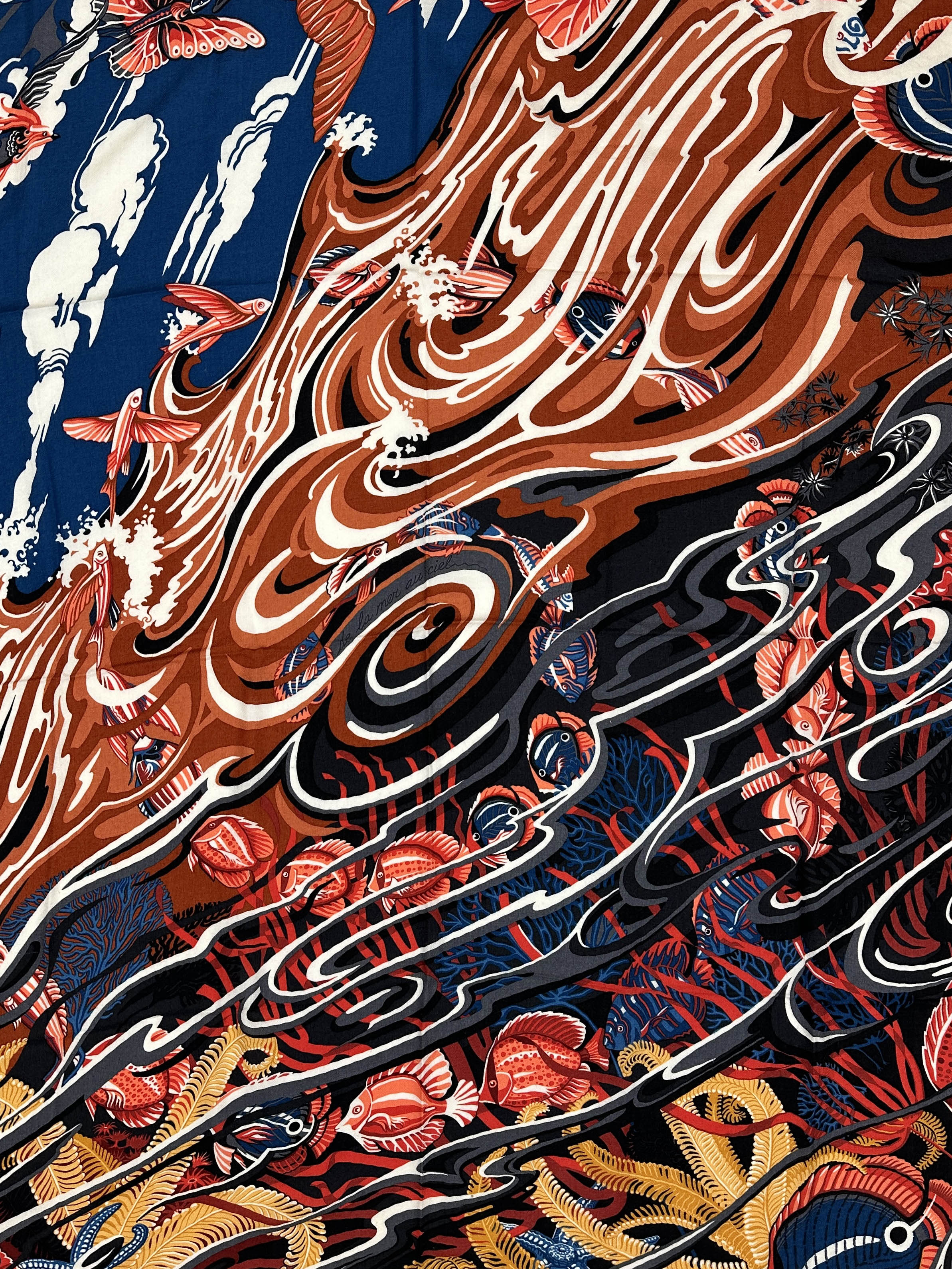 Hermès De La Mer Au Ciel Cashmere Silk 140