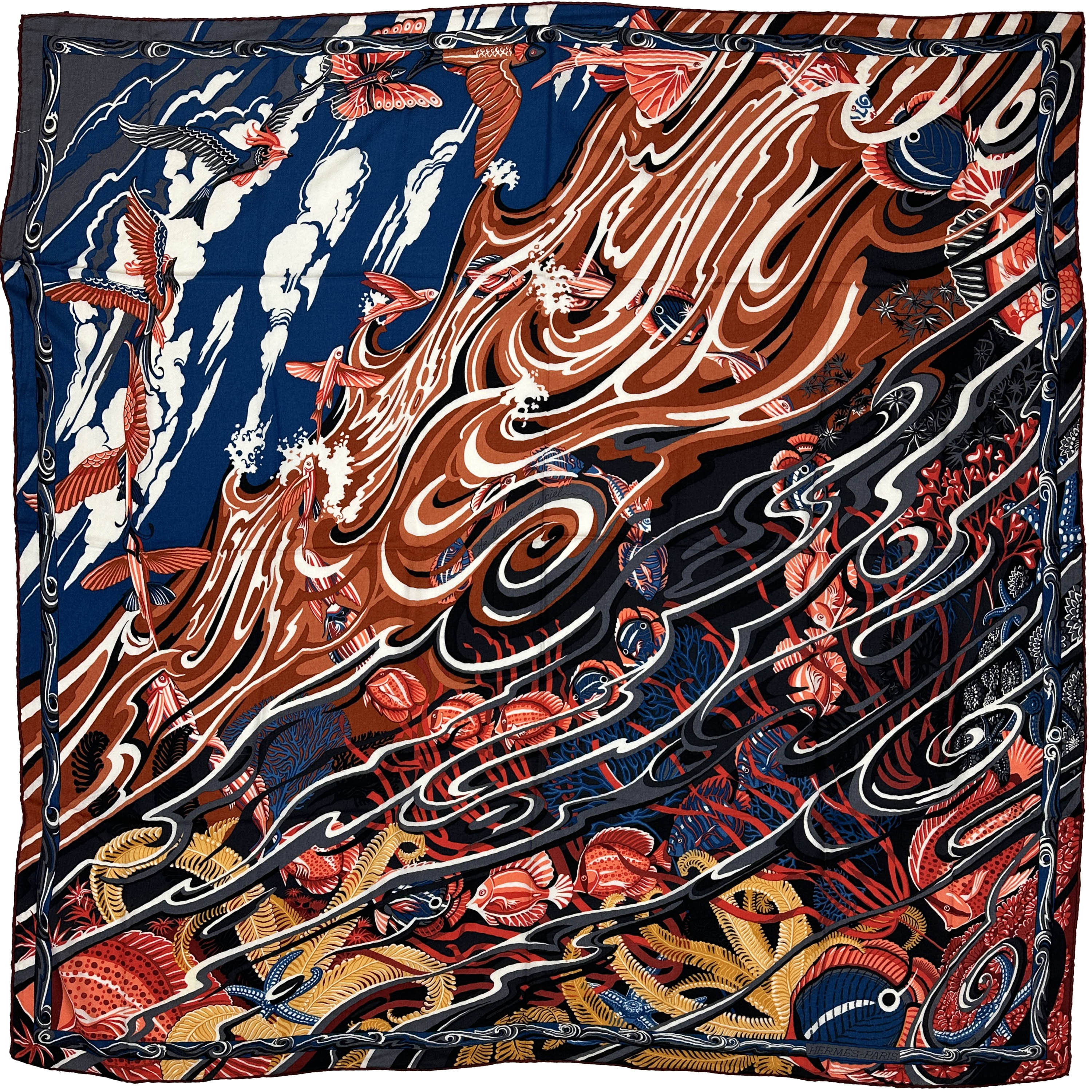 Hermès De La Mer Au Ciel Cashmere Silk 140