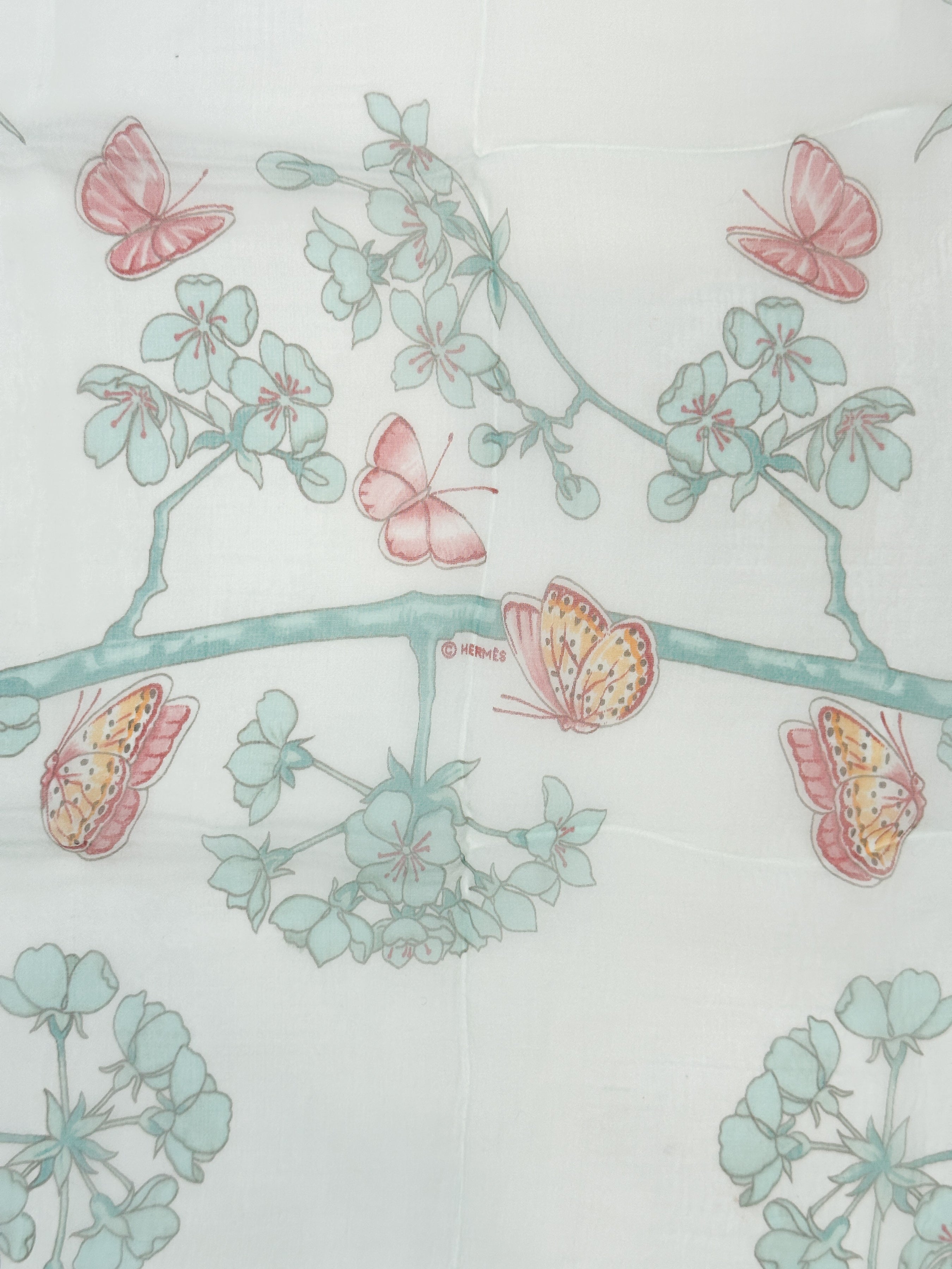 Hermès Vol Amoureux des Azurés Mousseline Shawl