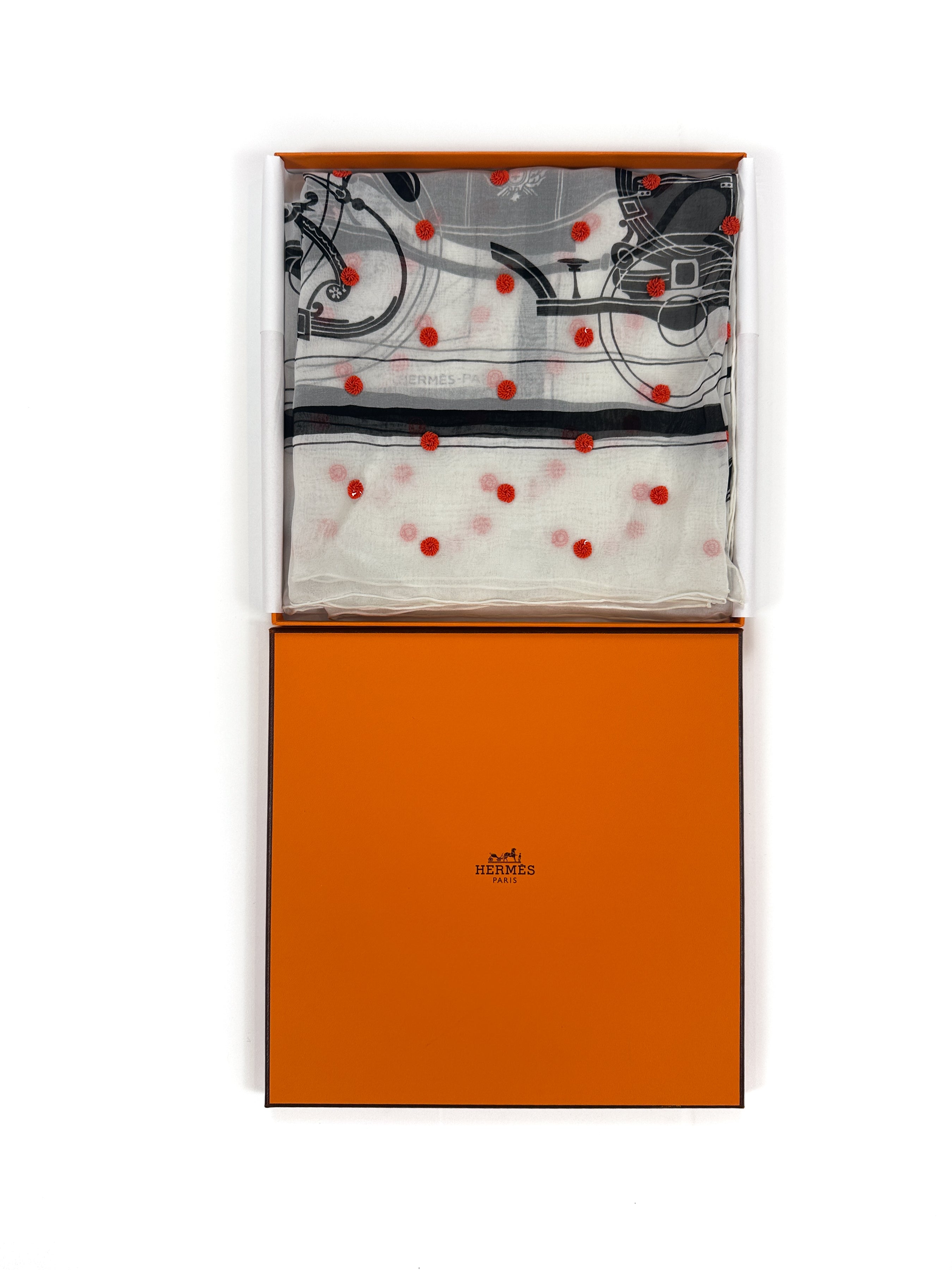 Hermès Ex-Libris Au Pois Couture Exceptional Sequin Mousseline 90