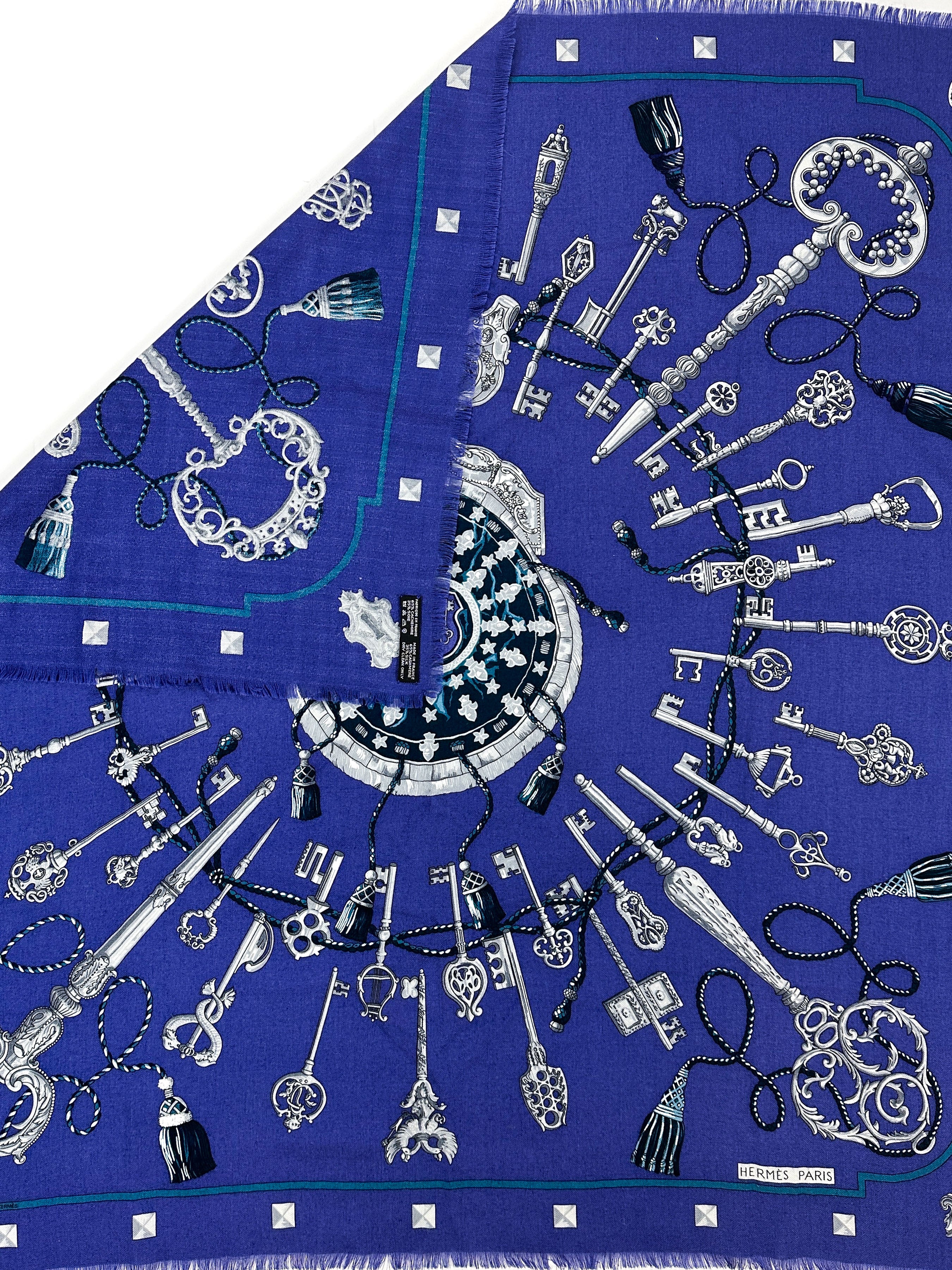 Hermès Les Cles Fringe Cashmere Silk 90