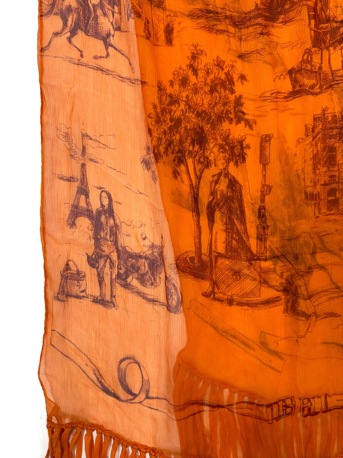 Hermès Toile H Crimped Fringed Shawl