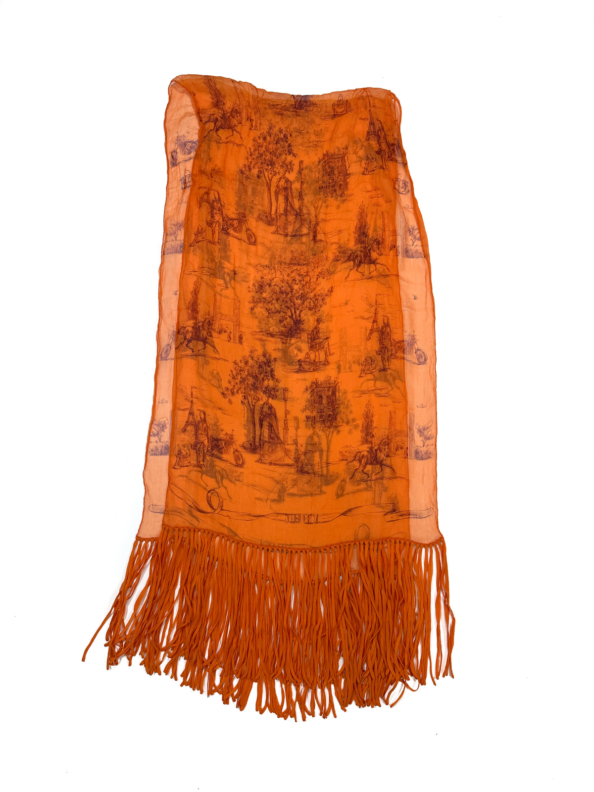 Hermès Toile H Crimped Fringed Shawl