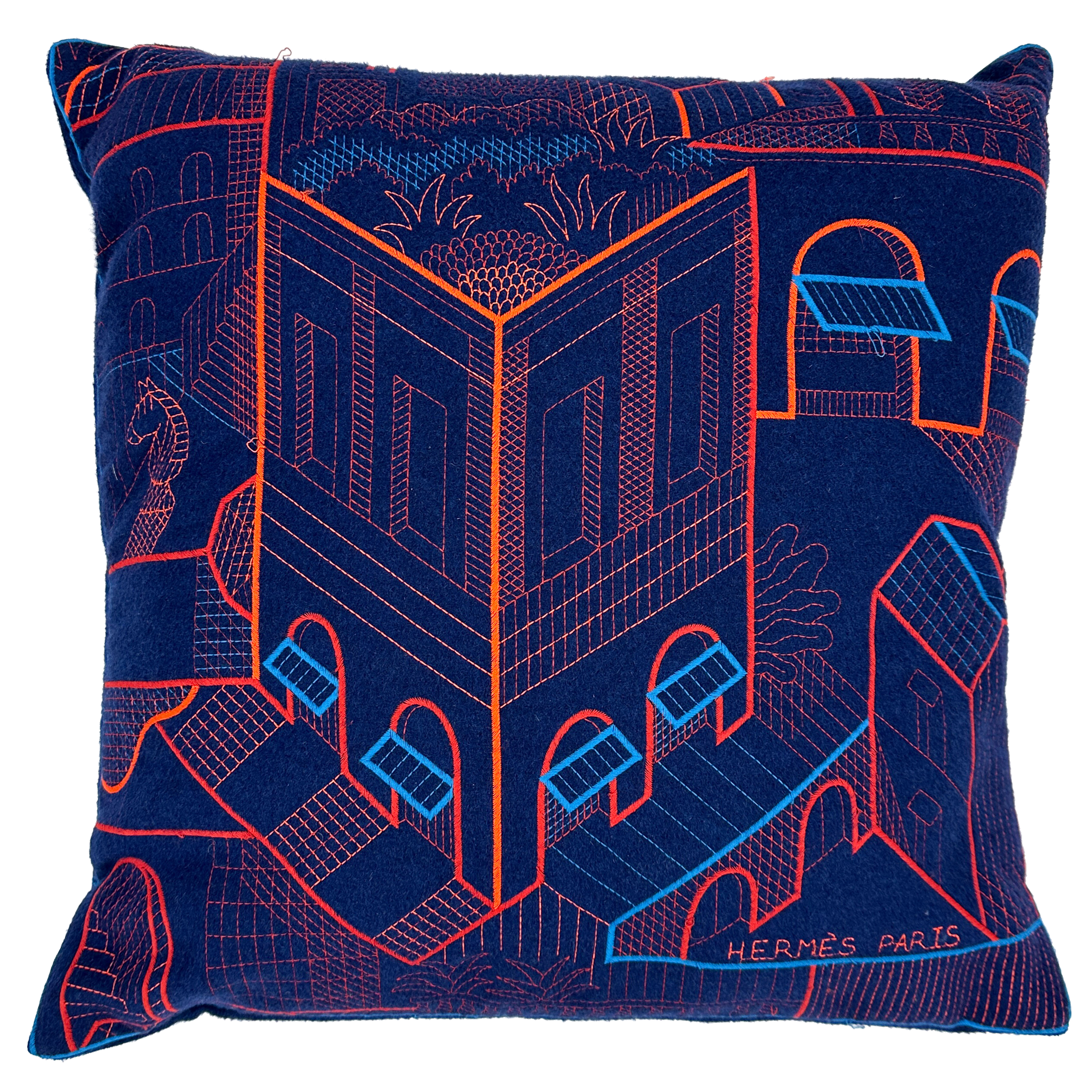 Hermès Les Cavaliers Embroidered Cashmere Pillow
