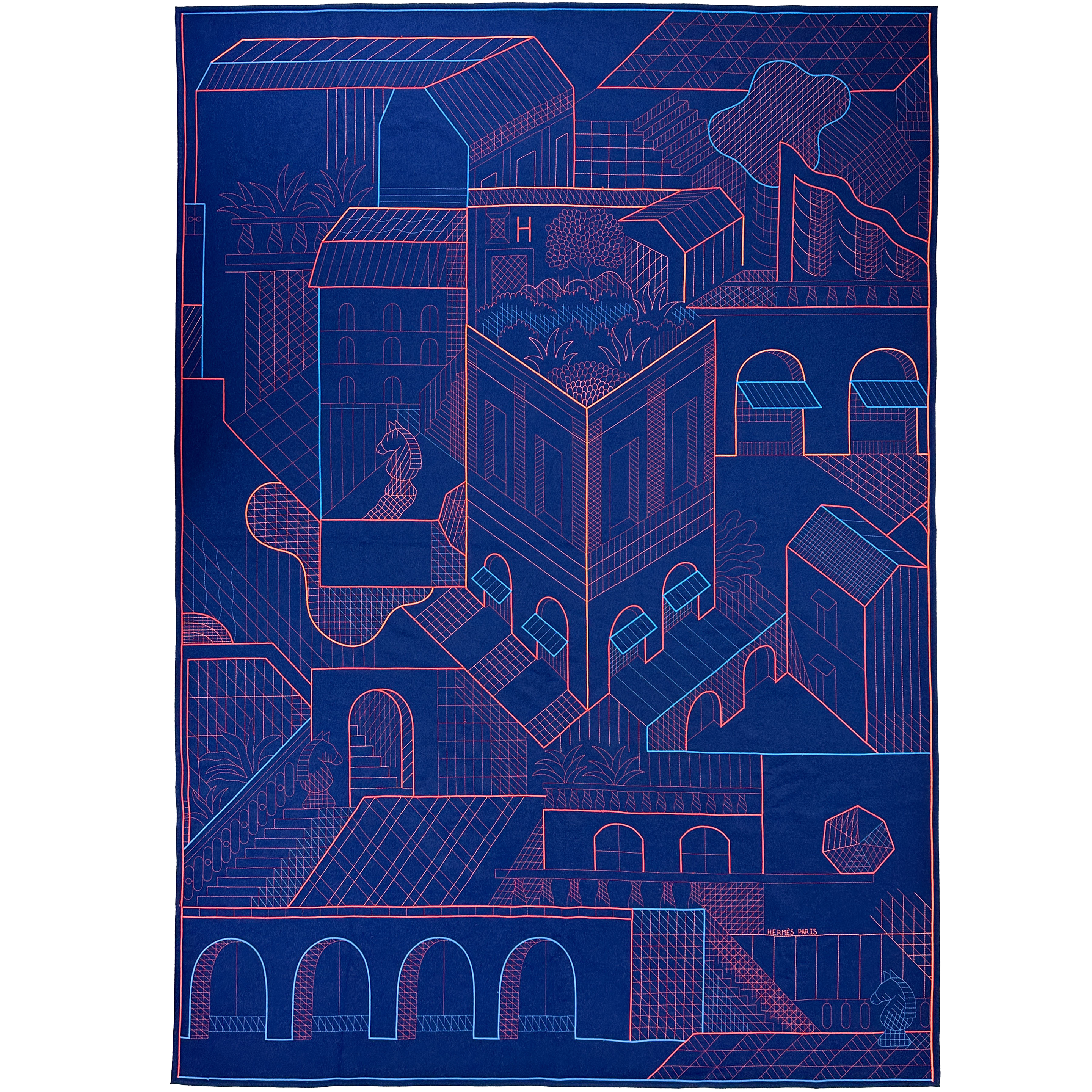 Hermès Les Cavaliers Embroidered Cashmere Blanket