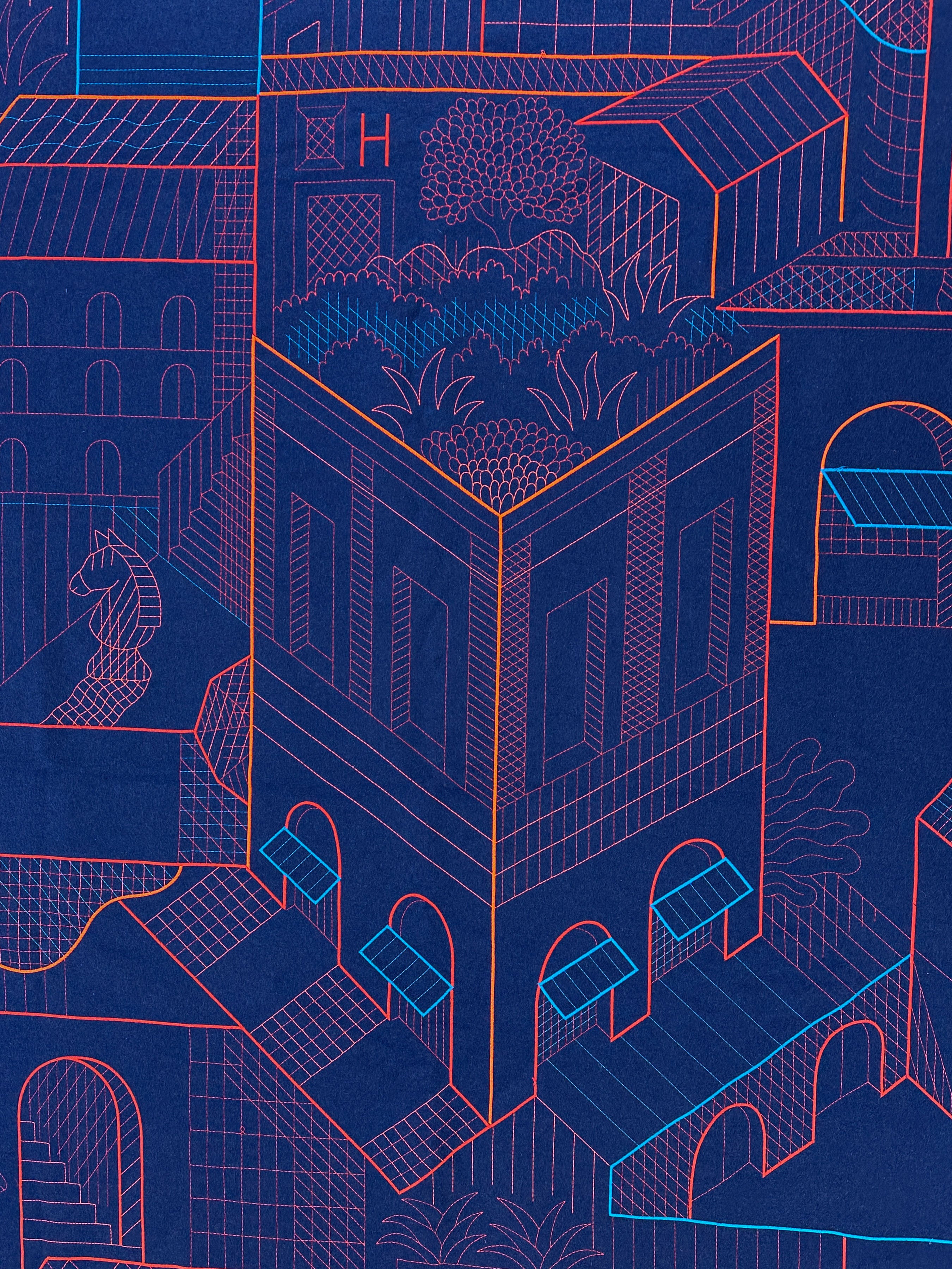 Hermès Les Cavaliers Embroidered Cashmere Blanket