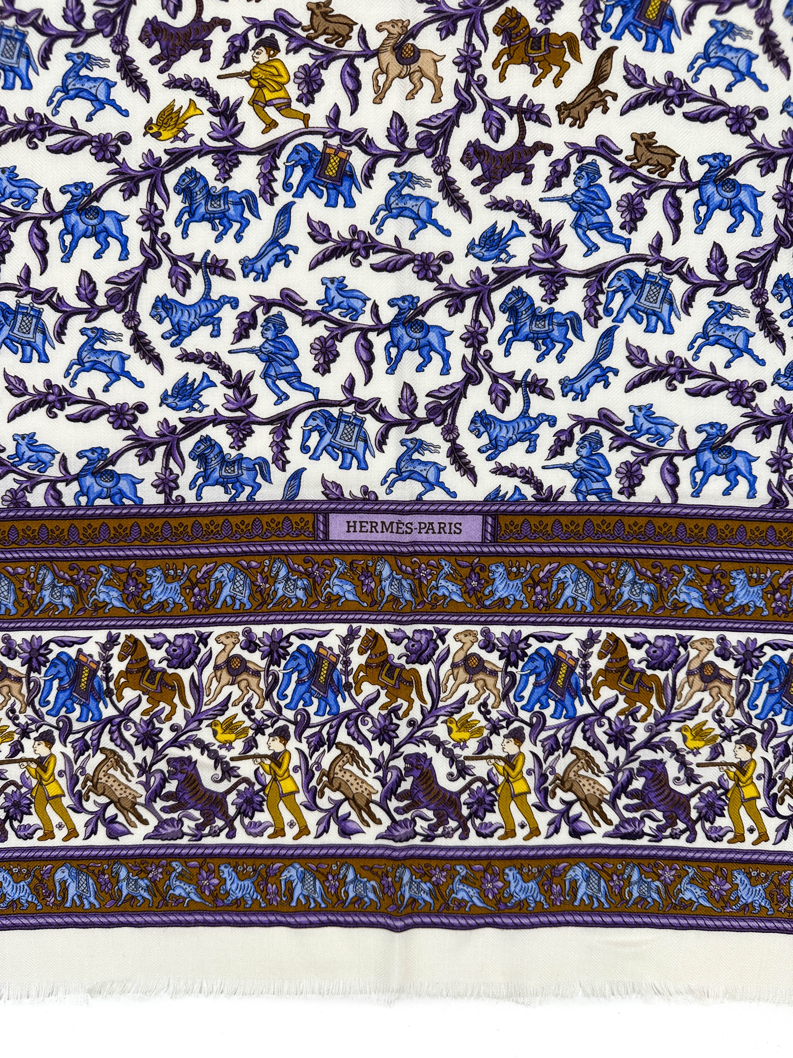 Hermès Chasse en Inde Fringe Cashmere Silk 90