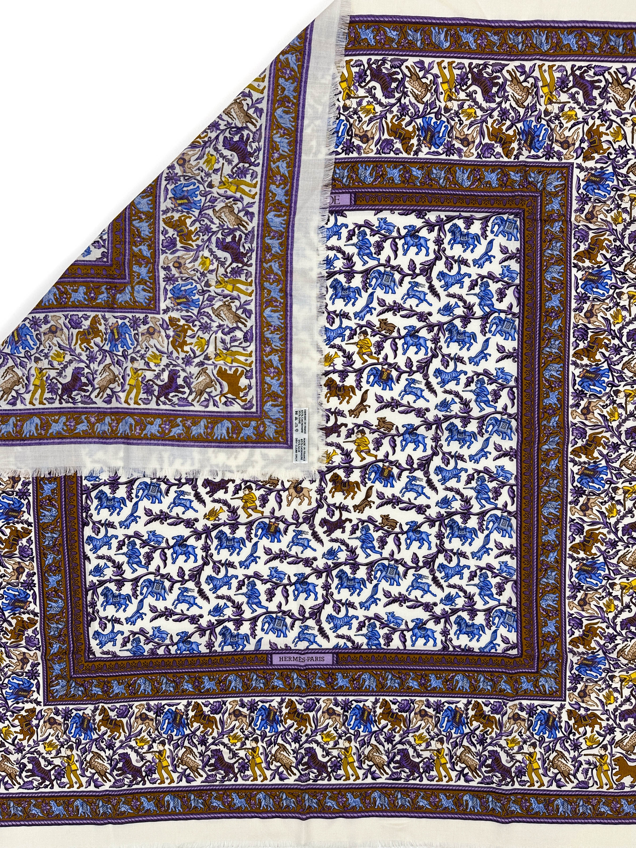 Hermès Chasse en Inde Fringe Cashmere Silk 90