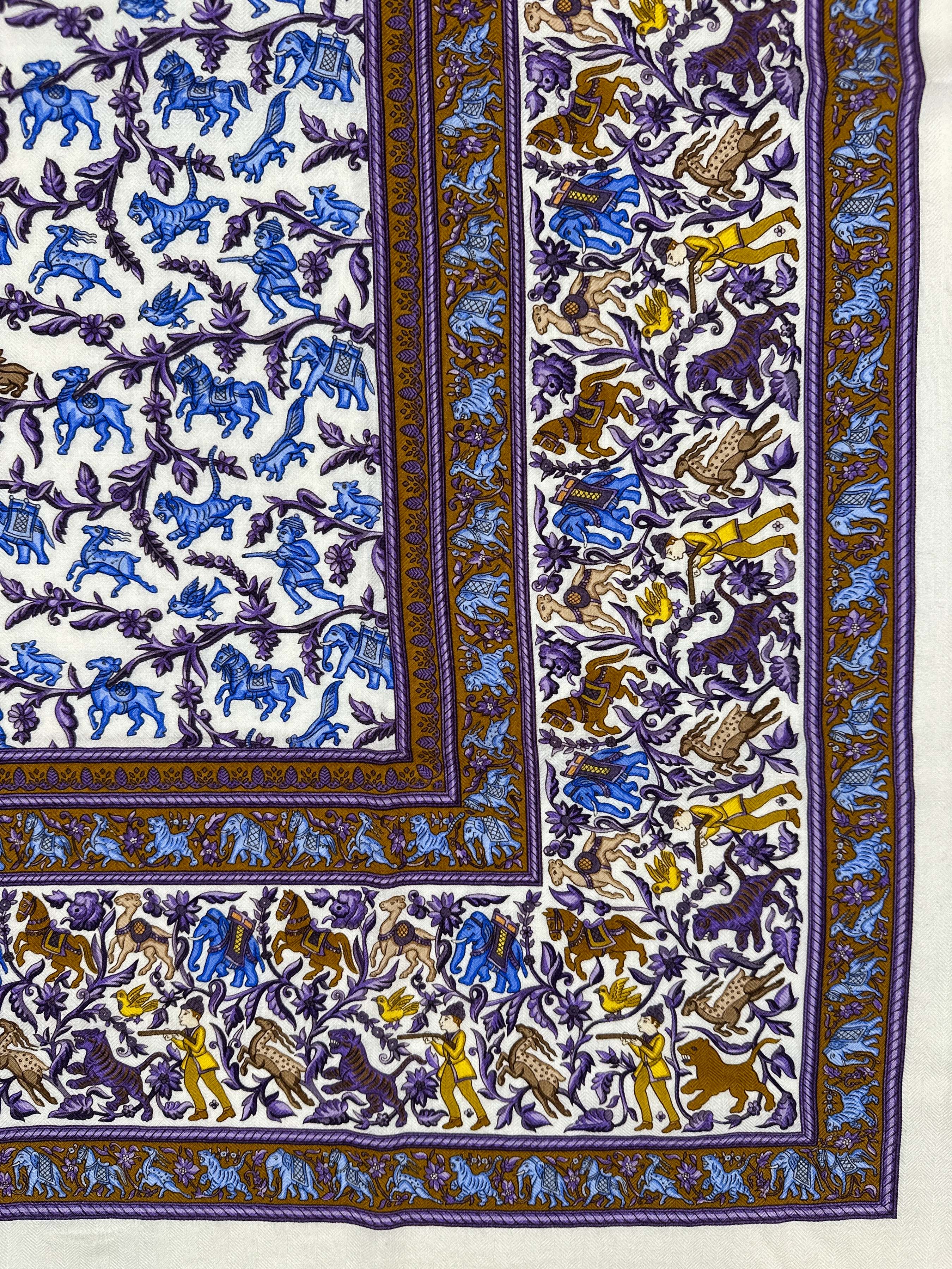 Hermès Chasse en Inde Fringe Cashmere Silk 90