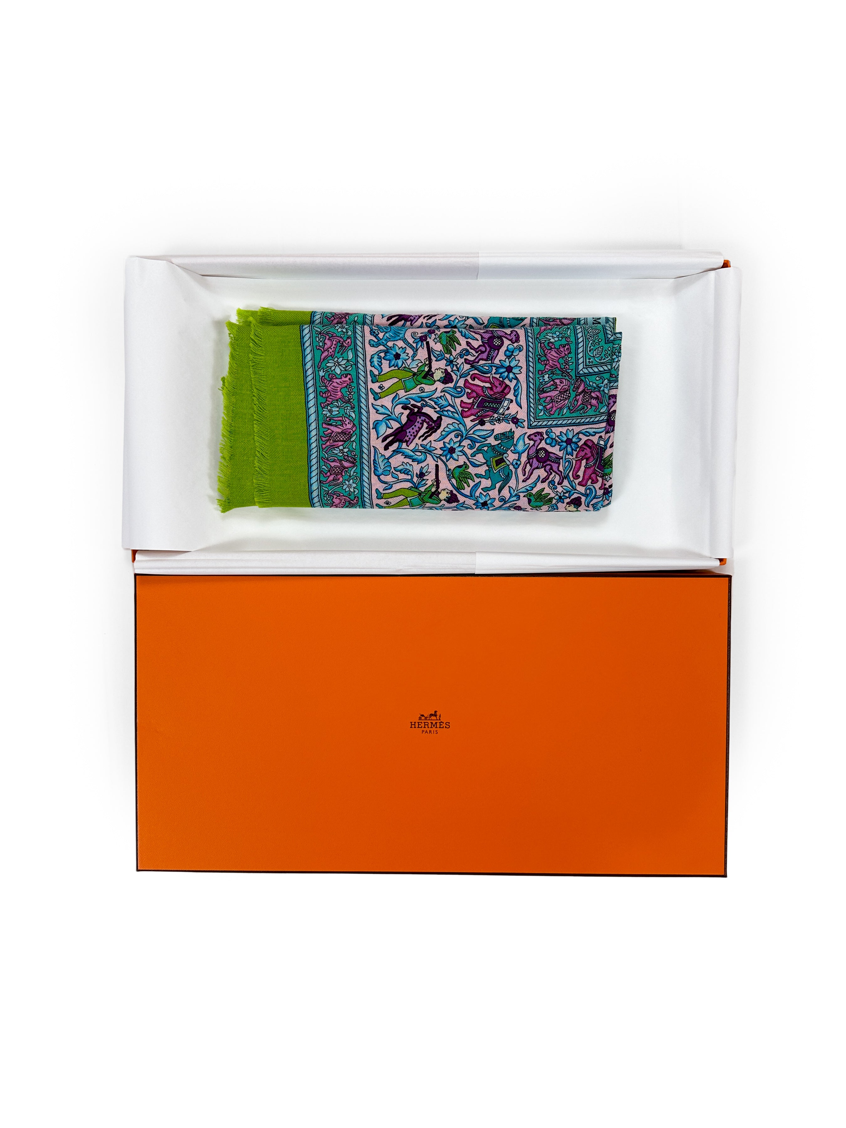 Hermès Chasse en Inde Fringe Cashmere Silk 90