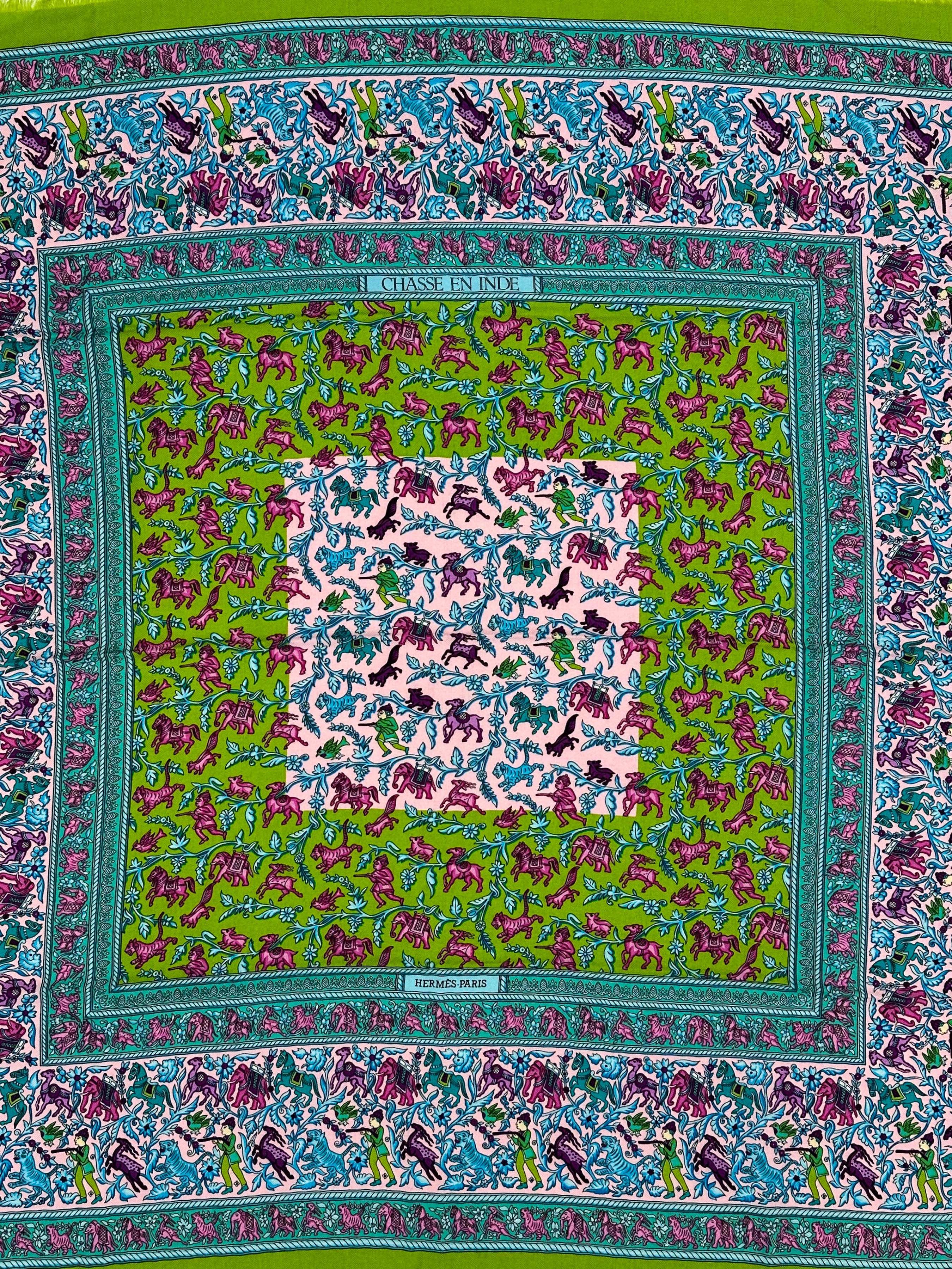 Hermès Chasse en Inde Fringe Cashmere Silk 90