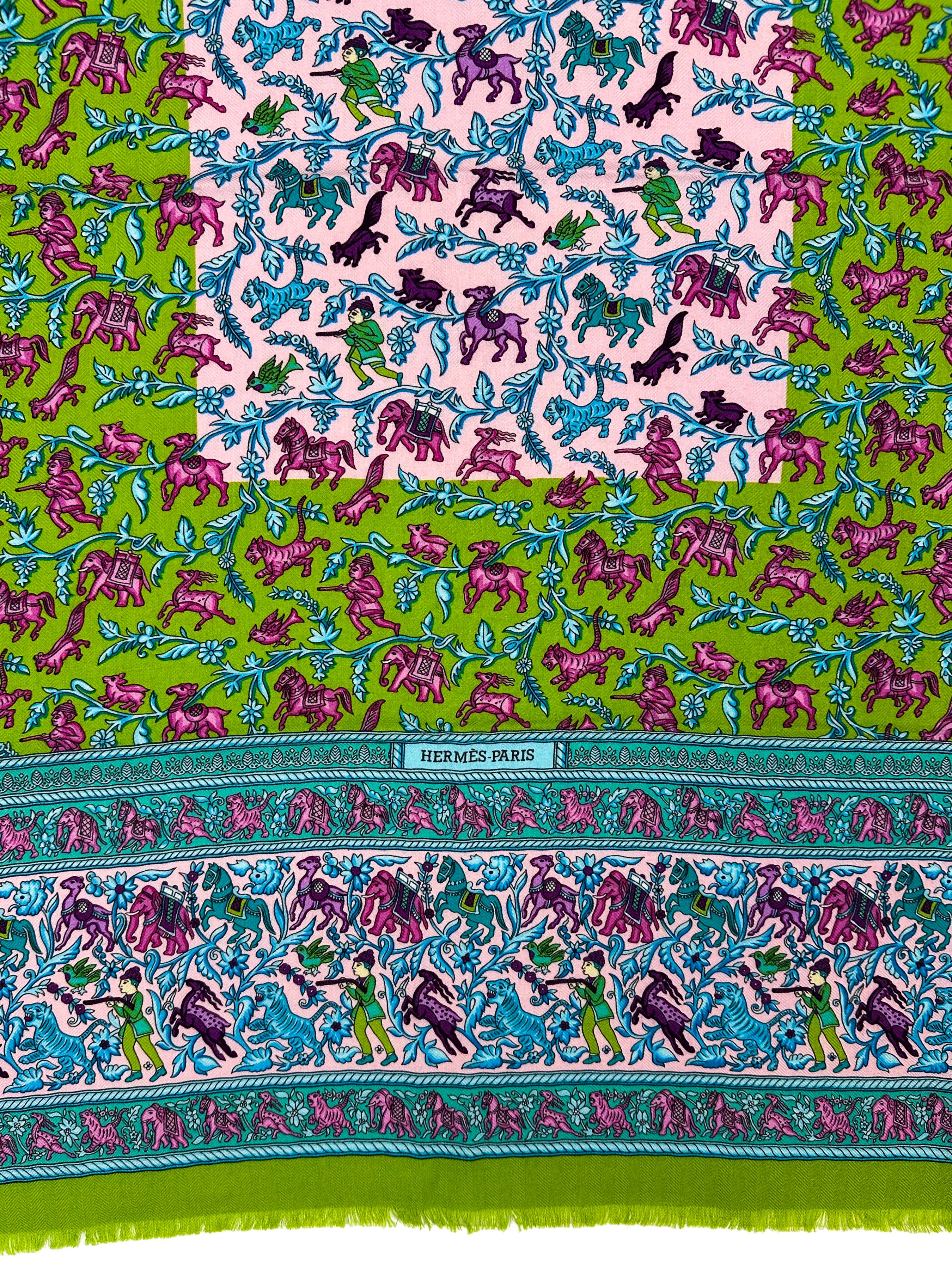 Hermès Chasse en Inde Fringe Cashmere Silk 90