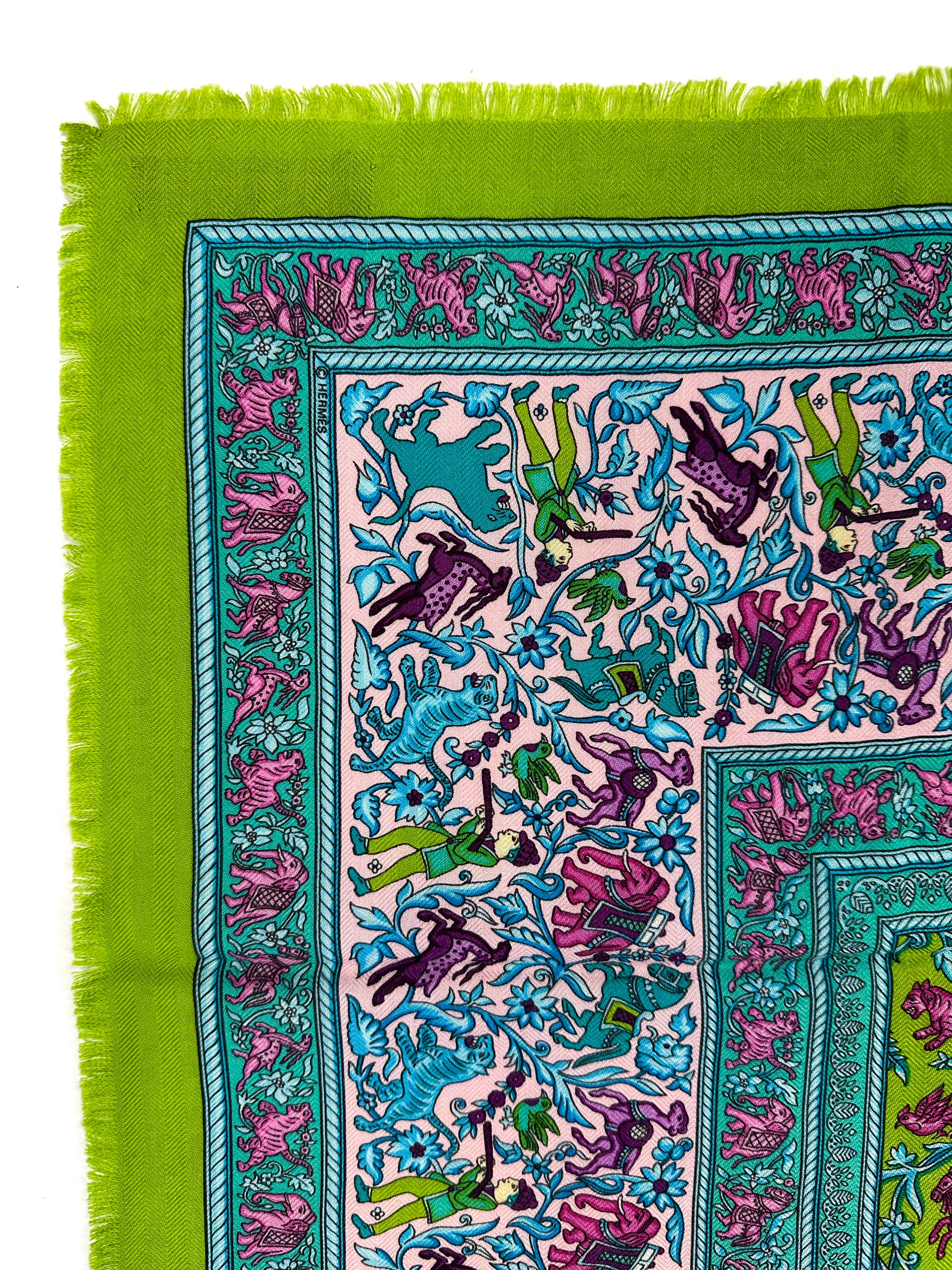 Hermès Chasse en Inde Fringe Cashmere Silk 90