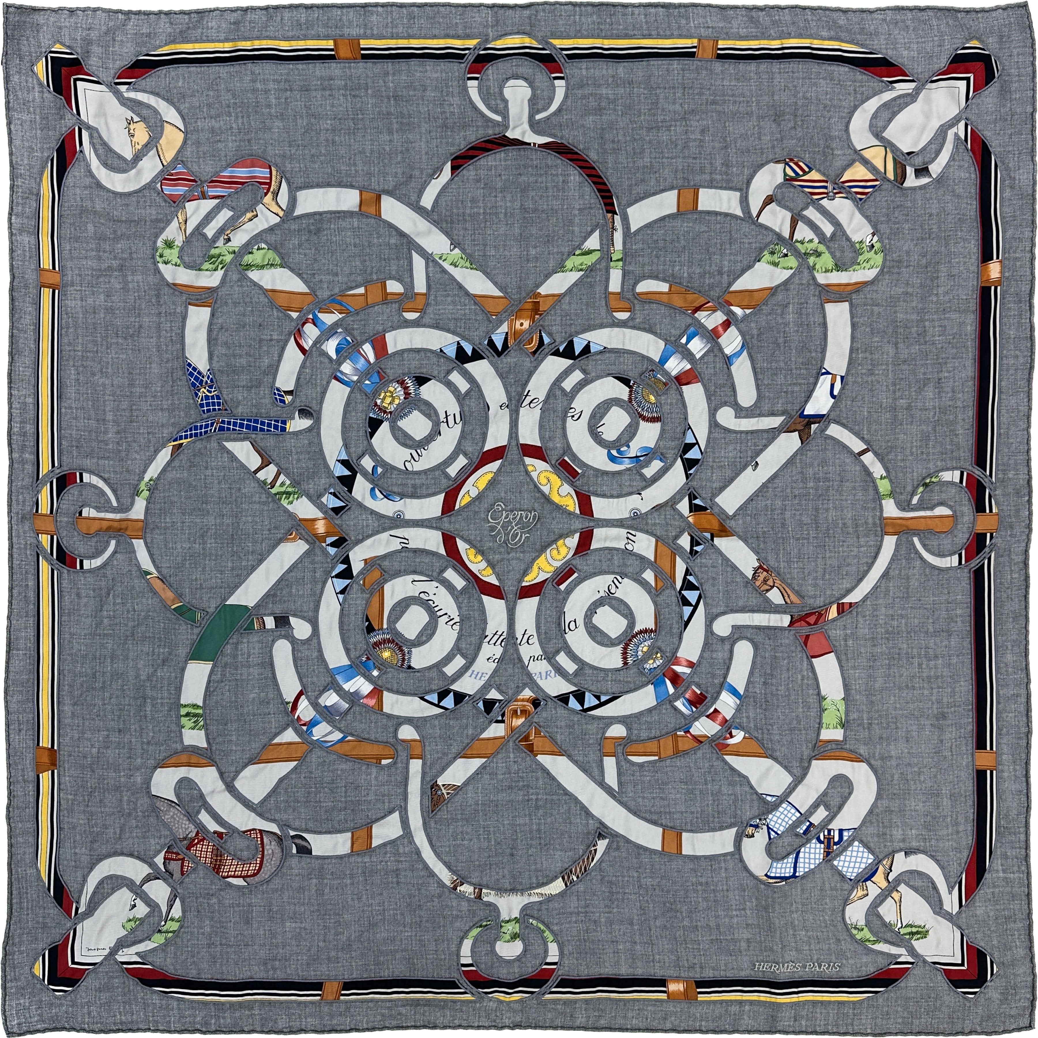 Hermès Eperons d'Or et Couvertures et Tenues de Jour Applique Cashmere Silk 90