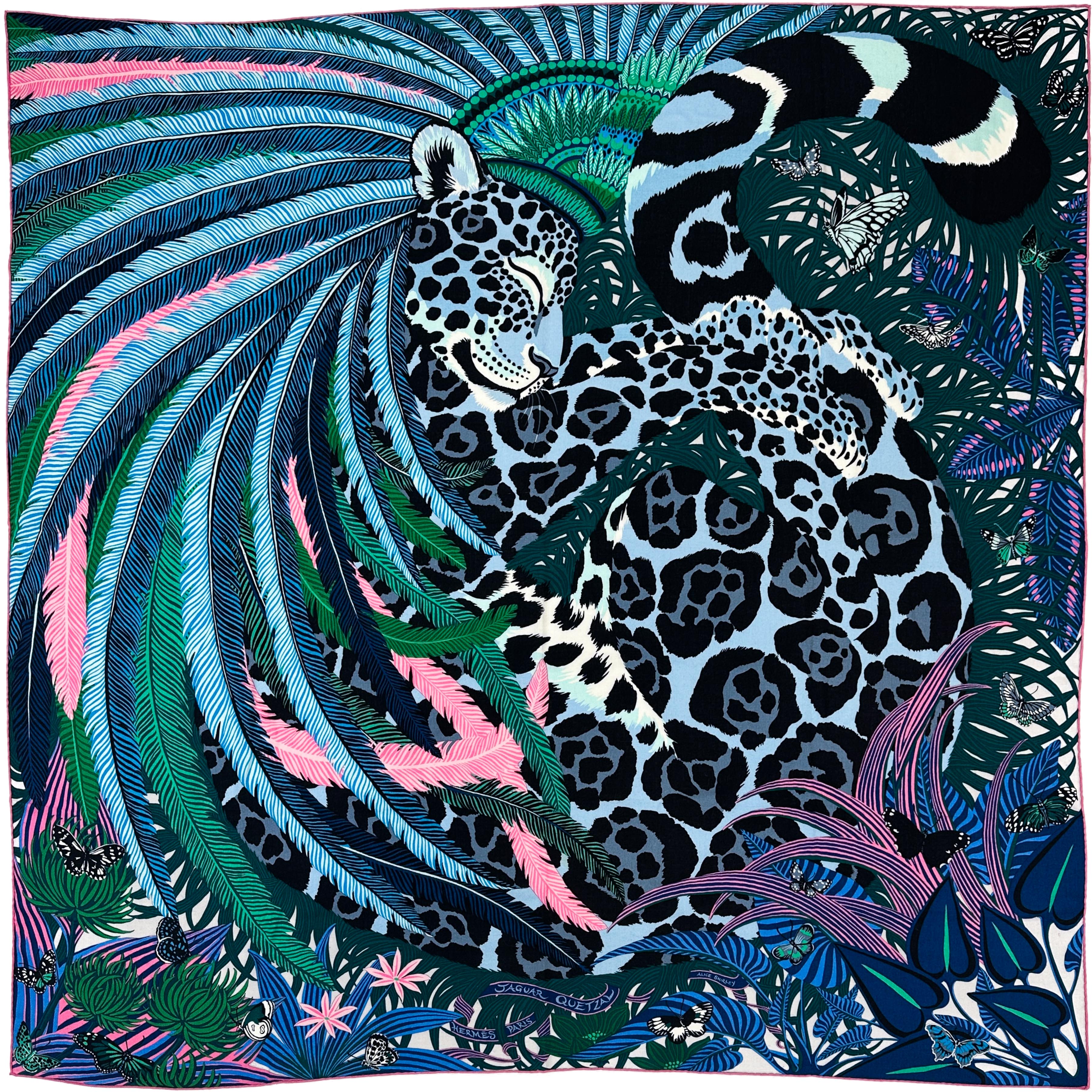Hermès Jaguar Quetzal Cashmere Silk 140