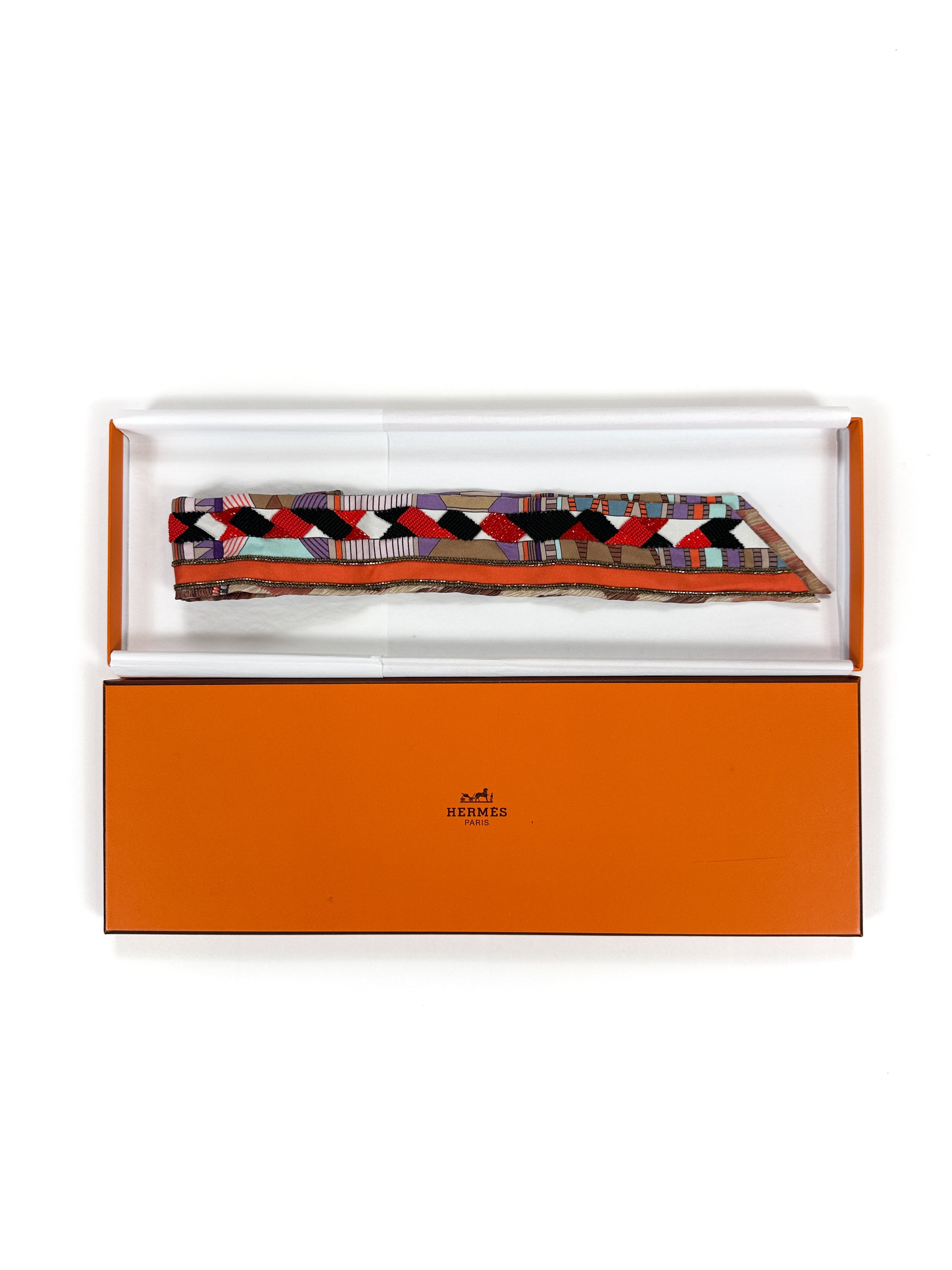 Hermès Pelages et Camouflage Exceptional Beaded Twilly