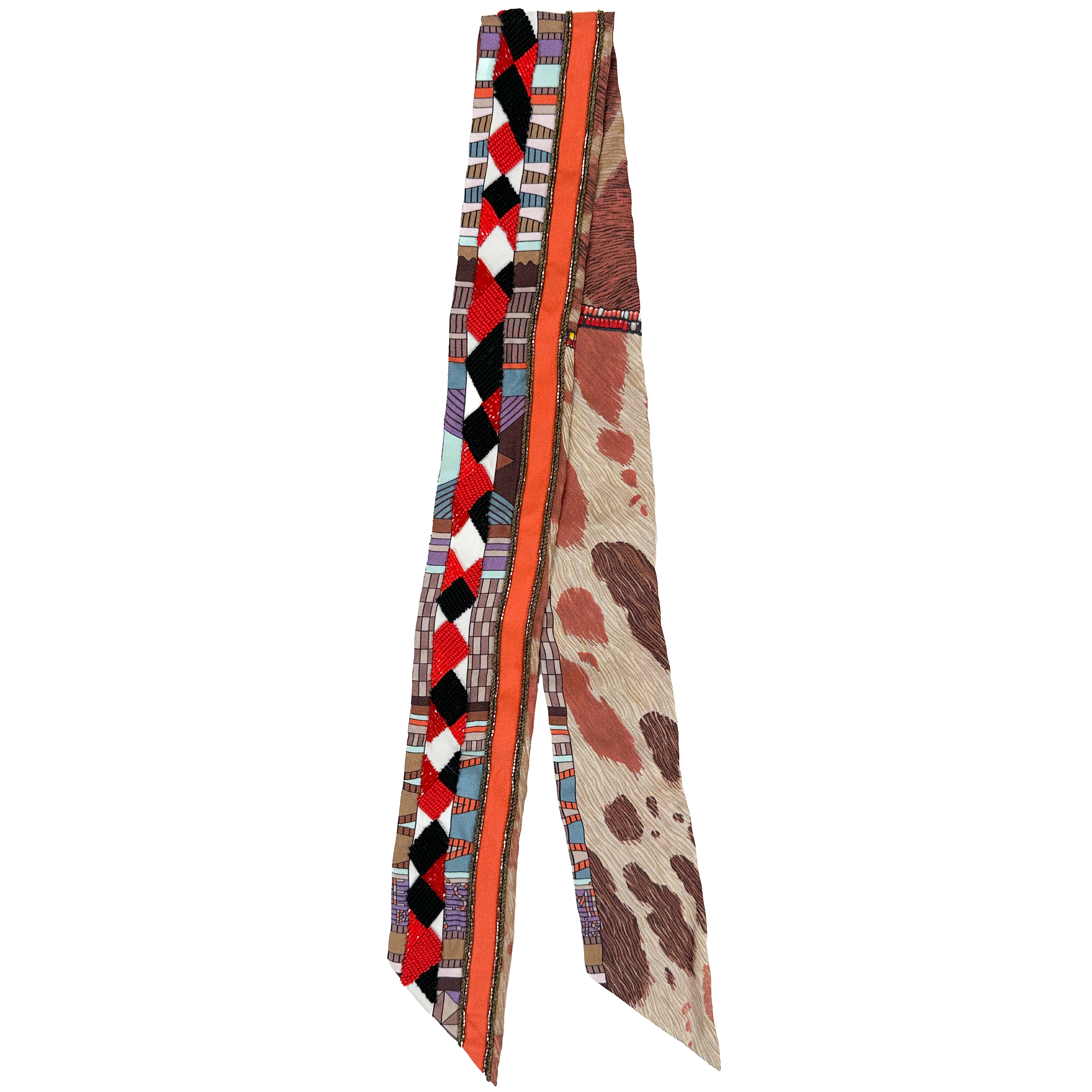 Hermès Pelages et Camouflage Exceptional Beaded Twilly