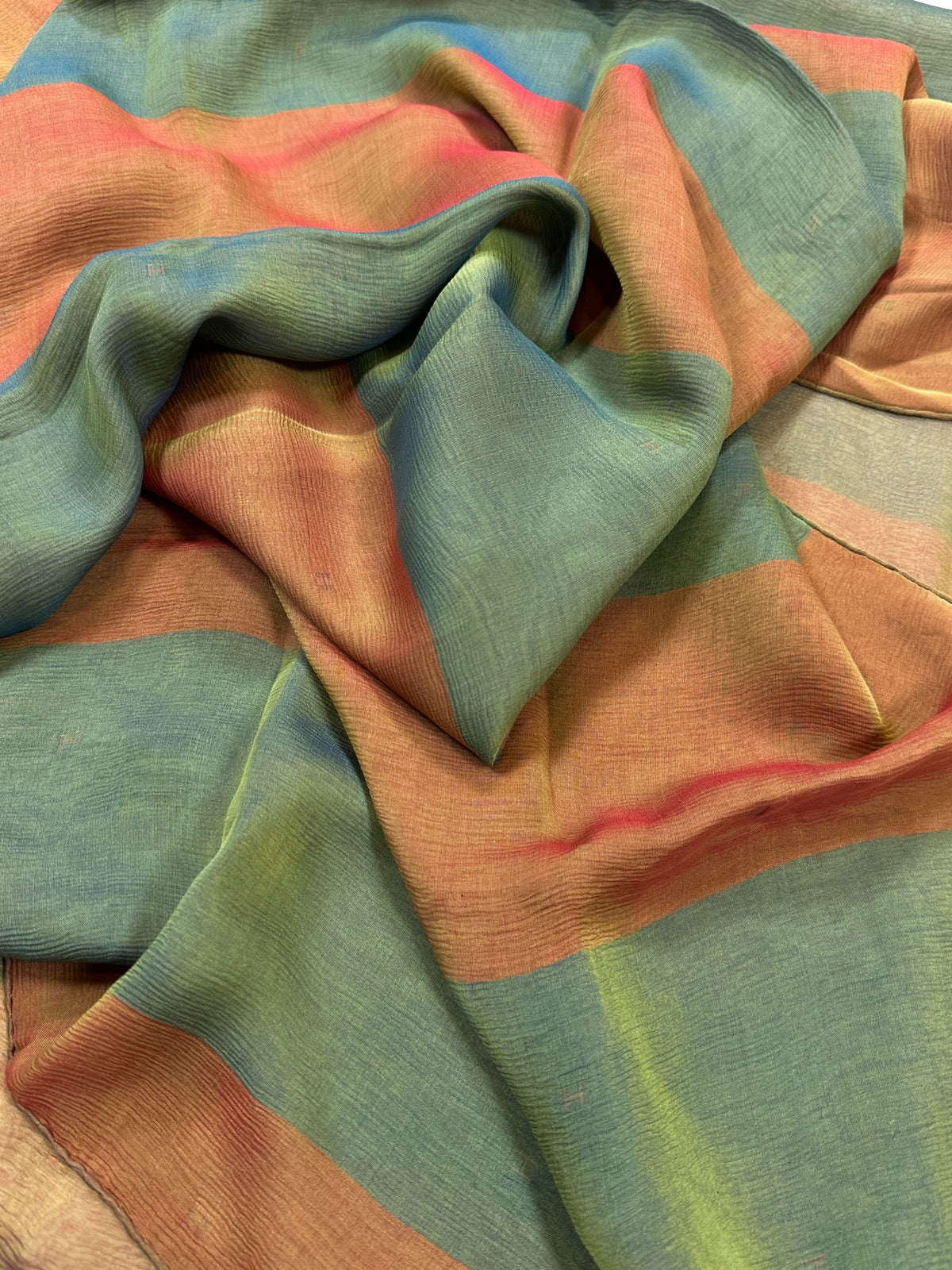 Hermès Embroidered H Changeant Mousseline Shawl