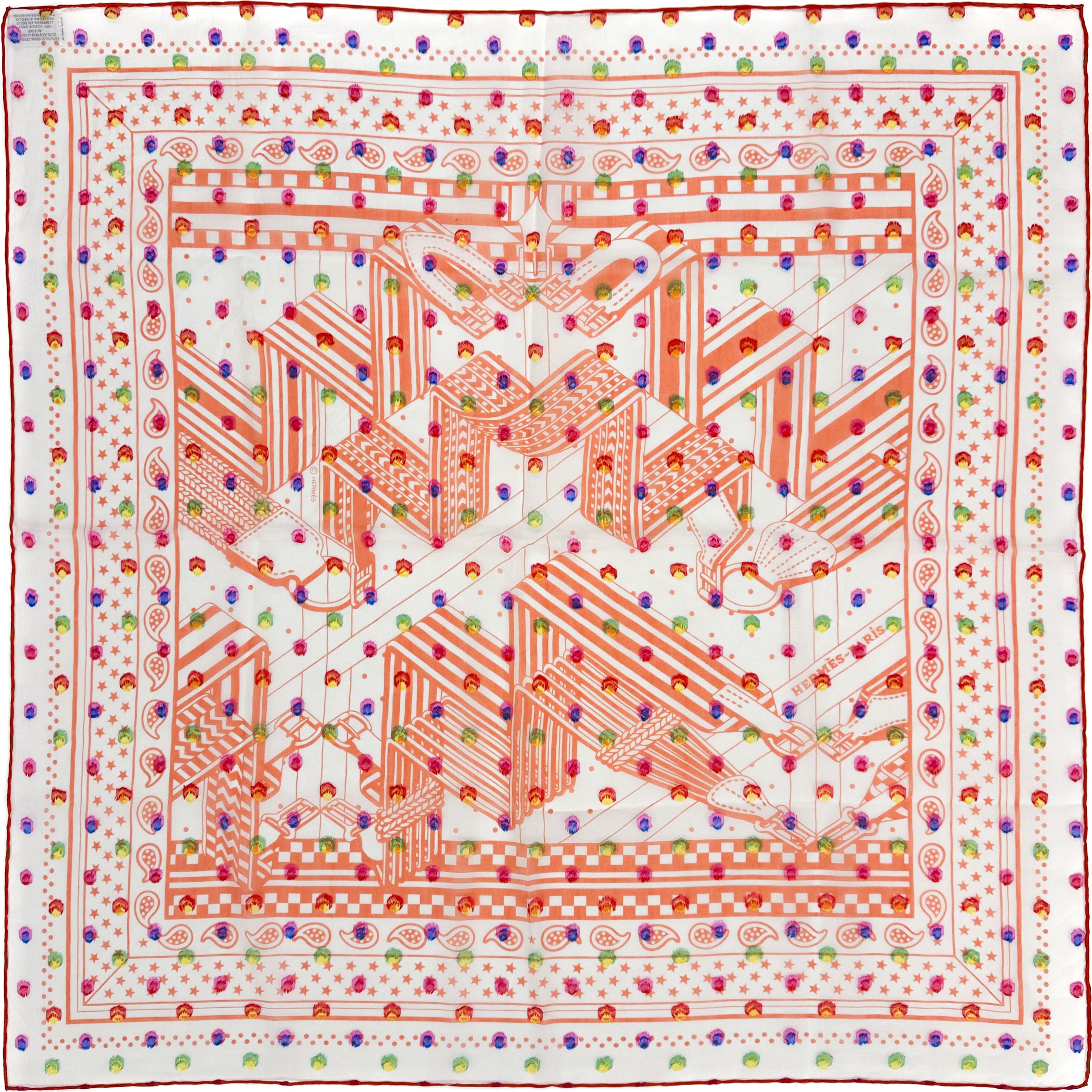 Hermès Sangles en Zig Zag Pois Rainbow Mousseline 60