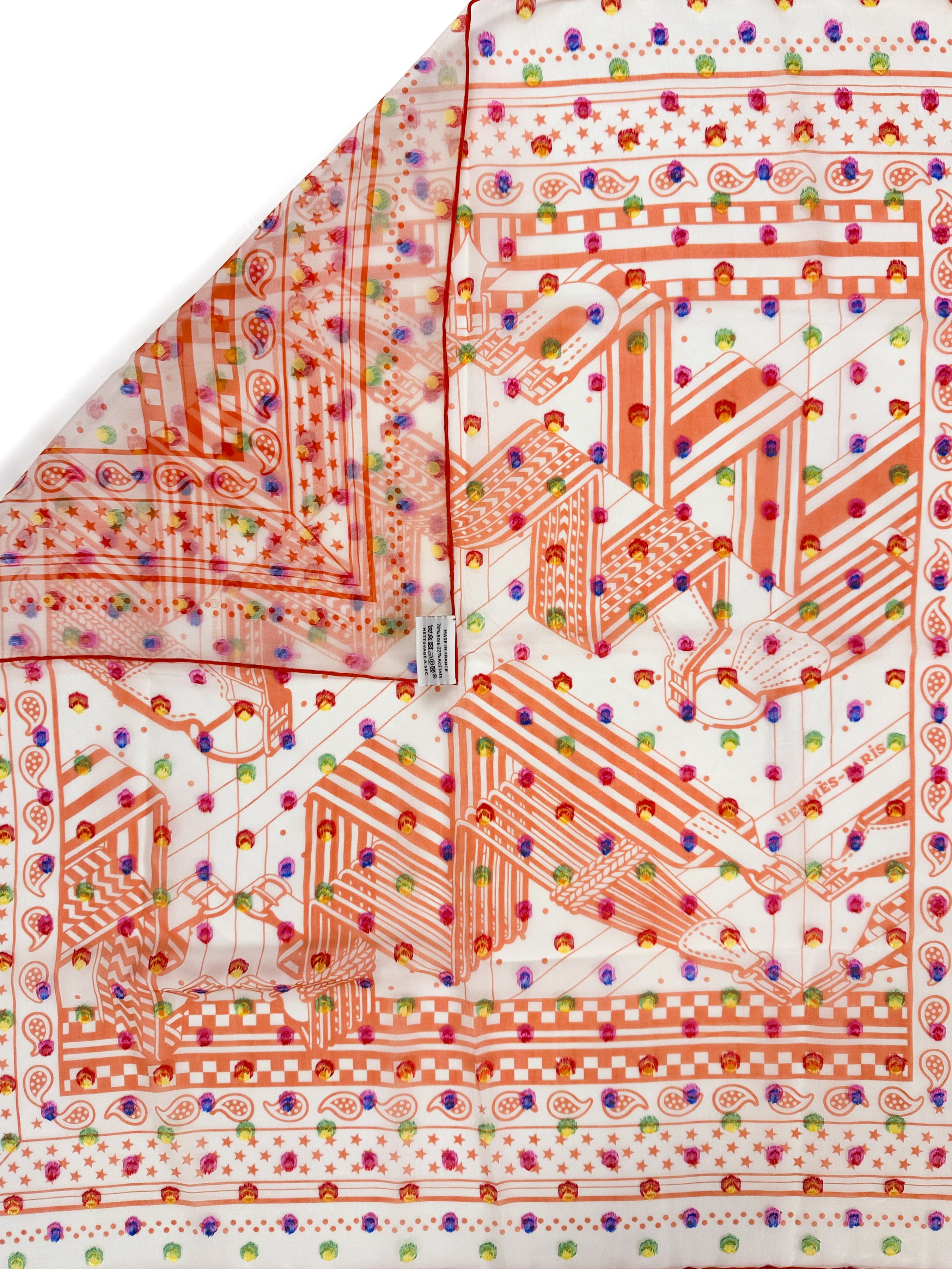 Hermès Sangles en Zig Zag Pois Rainbow Mousseline 60
