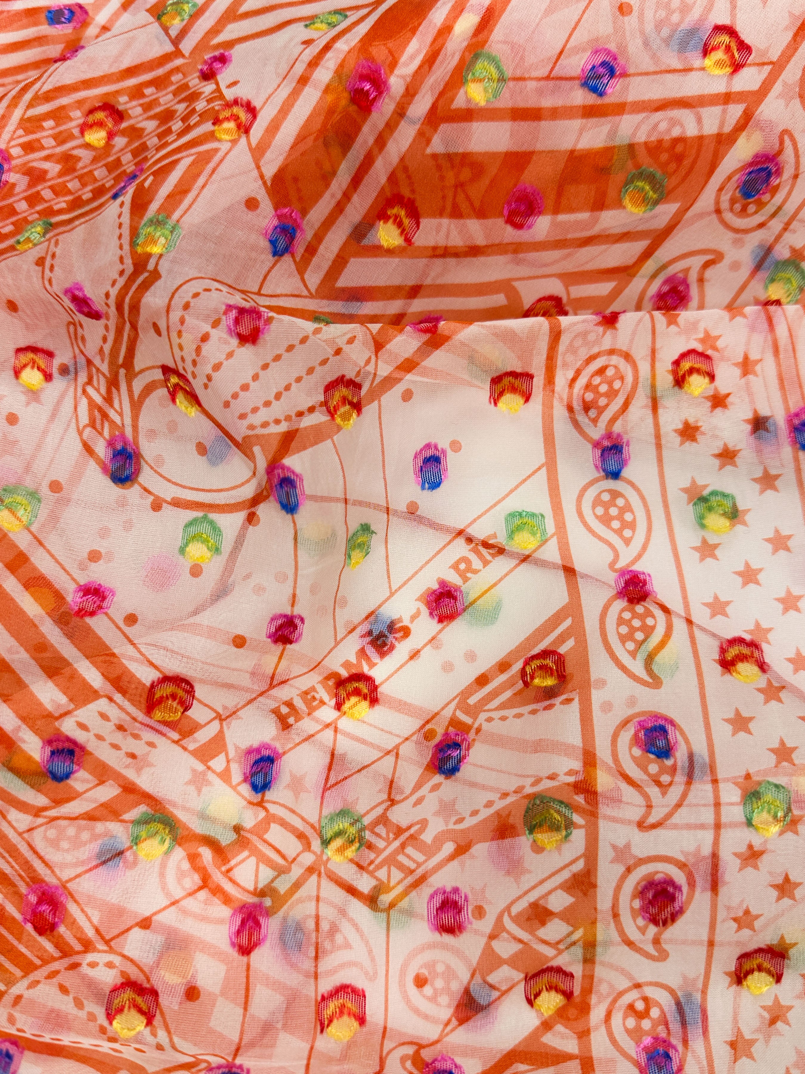 Hermès Sangles en Zig Zag Pois Rainbow Mousseline 60