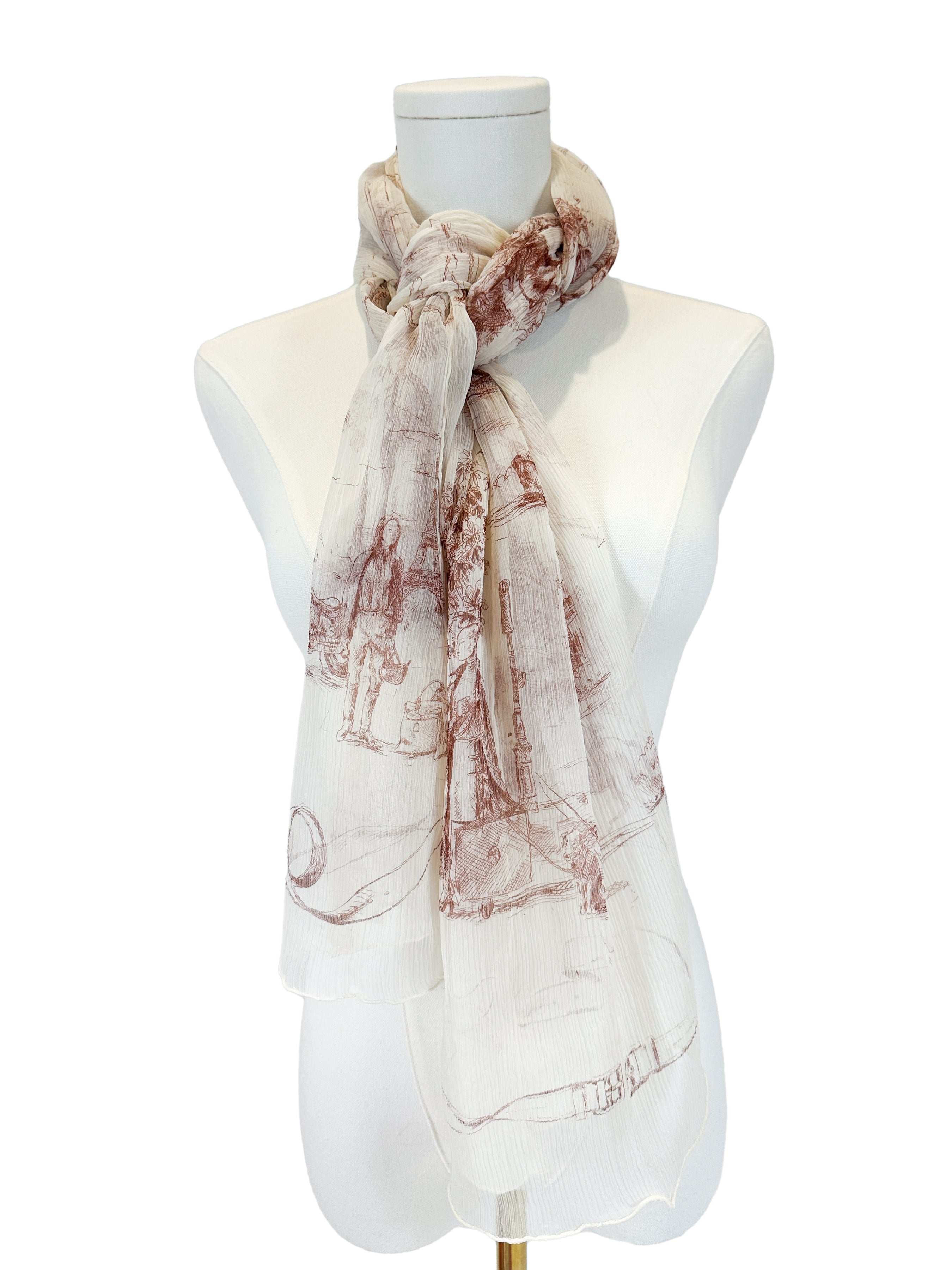 Hermès Toile de Jouy Crinkle Mousseline Shawl