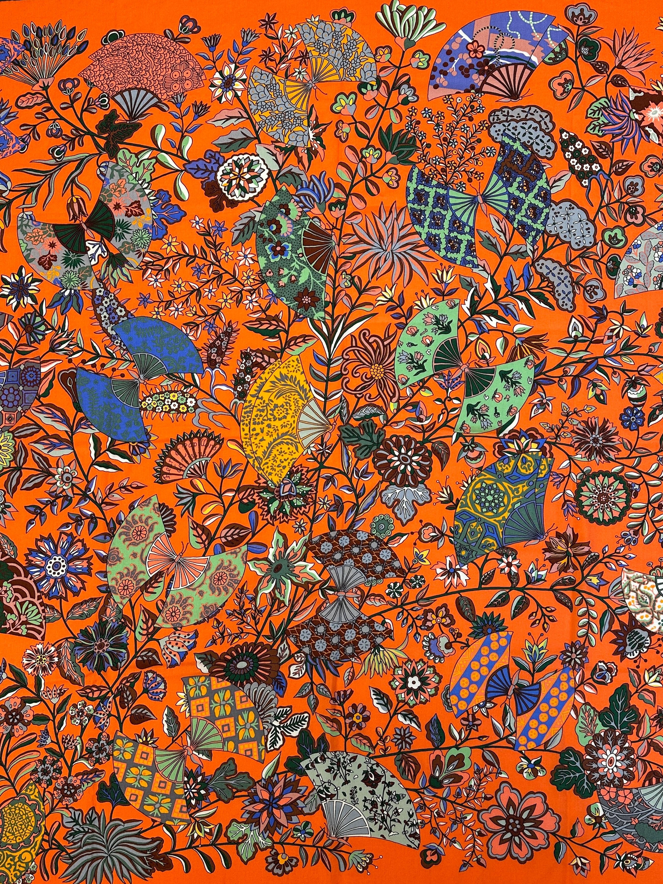 Hermès Fleurs et Papillions de Tissues Cashmere Silk 140