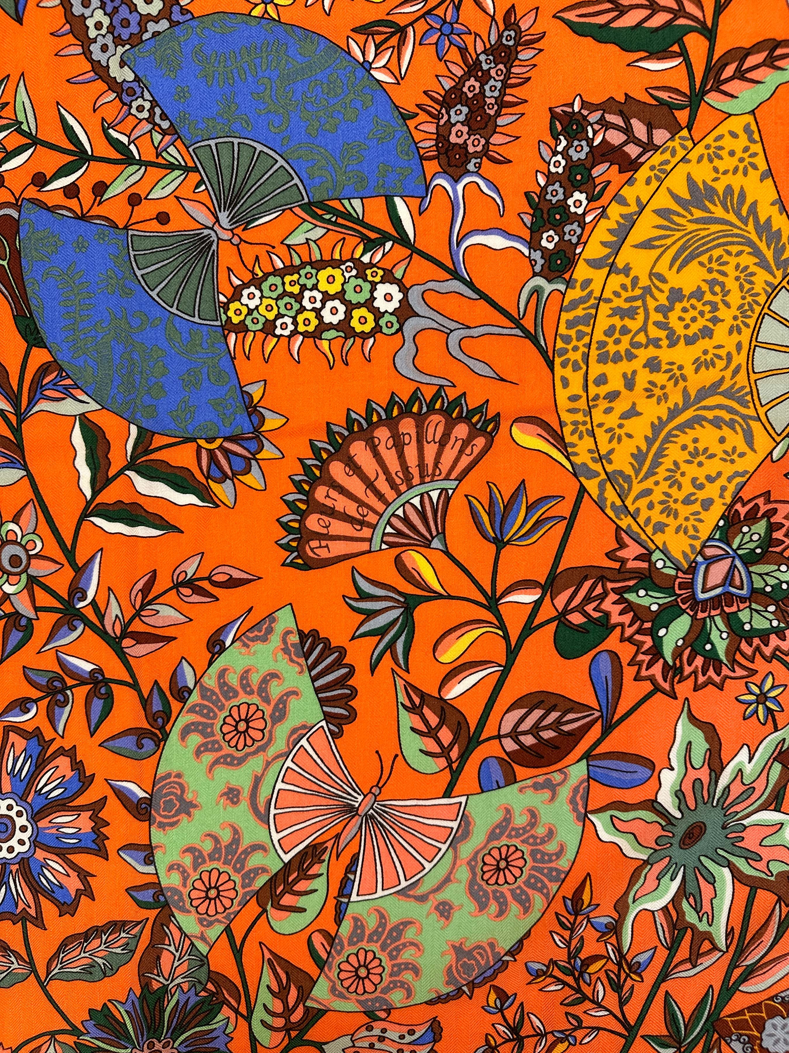 Hermès Fleurs et Papillions de Tissues Cashmere Silk 140