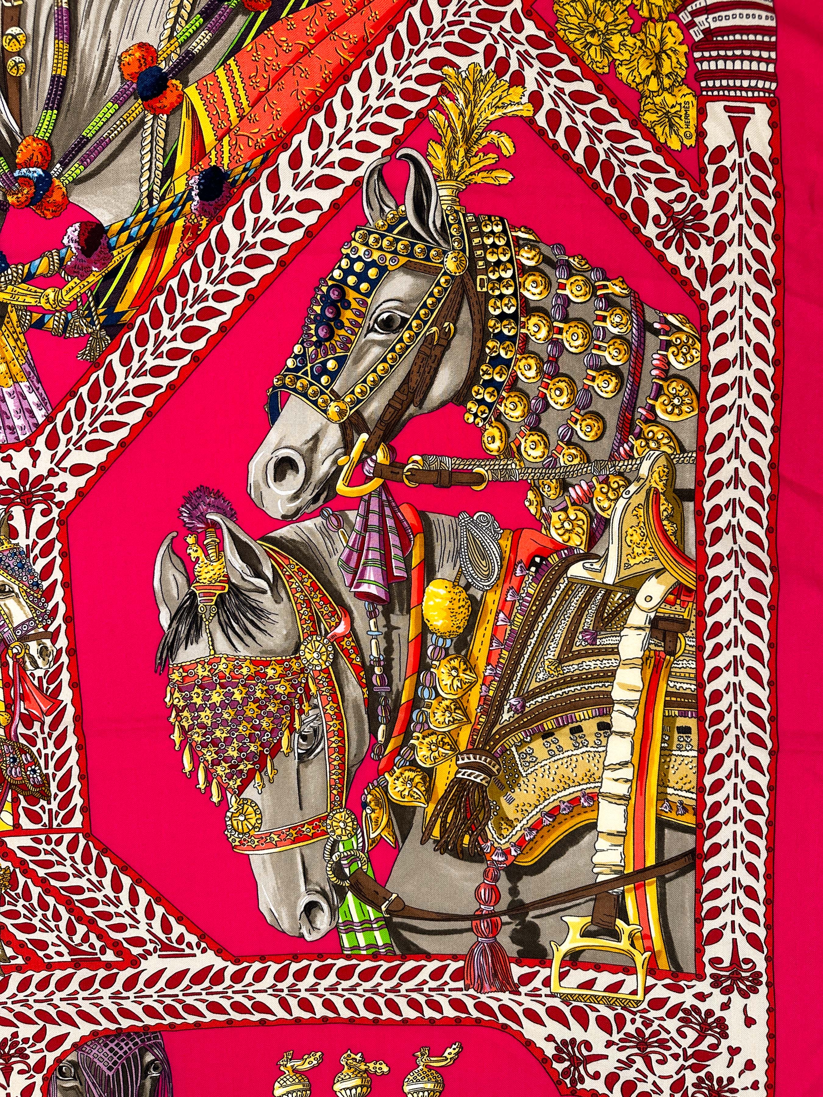 Hermès La Danse du Cheval Marwari Cashmere Silk 140