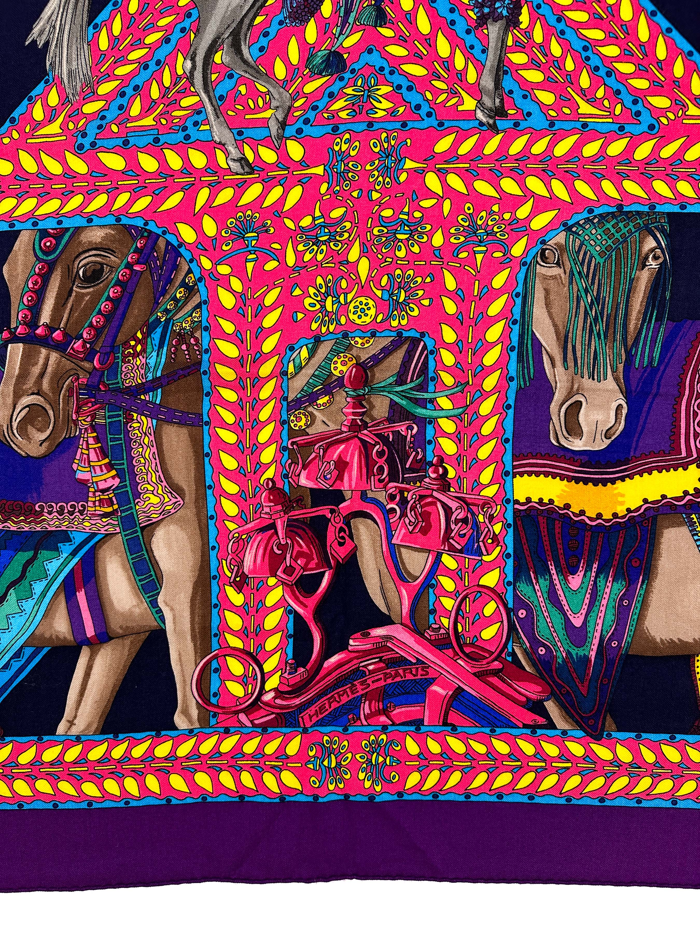 Hermès La Danse du Cheval Marwari Cashmere Silk 140