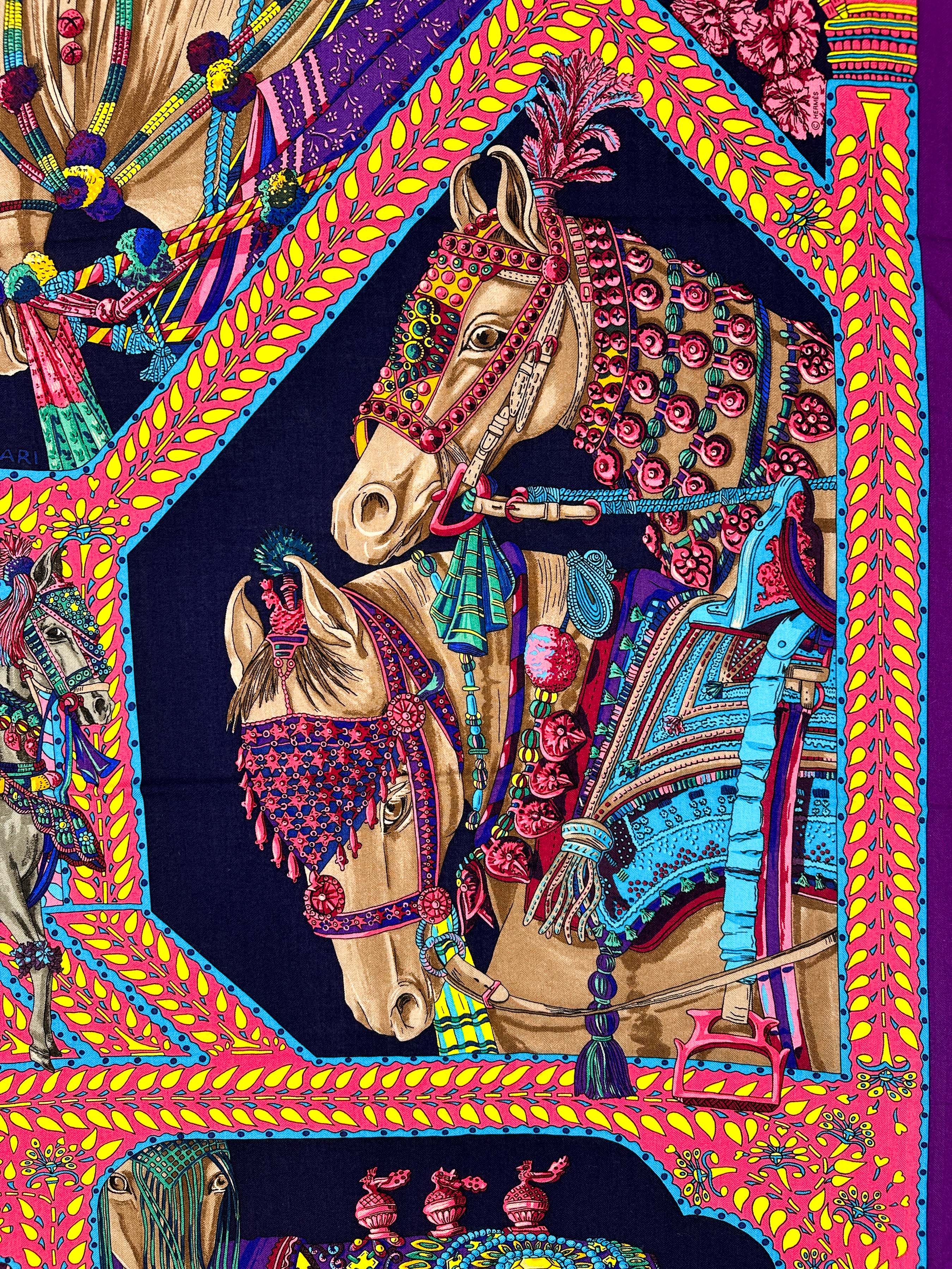 Hermès La Danse du Cheval Marwari Cashmere Silk 140