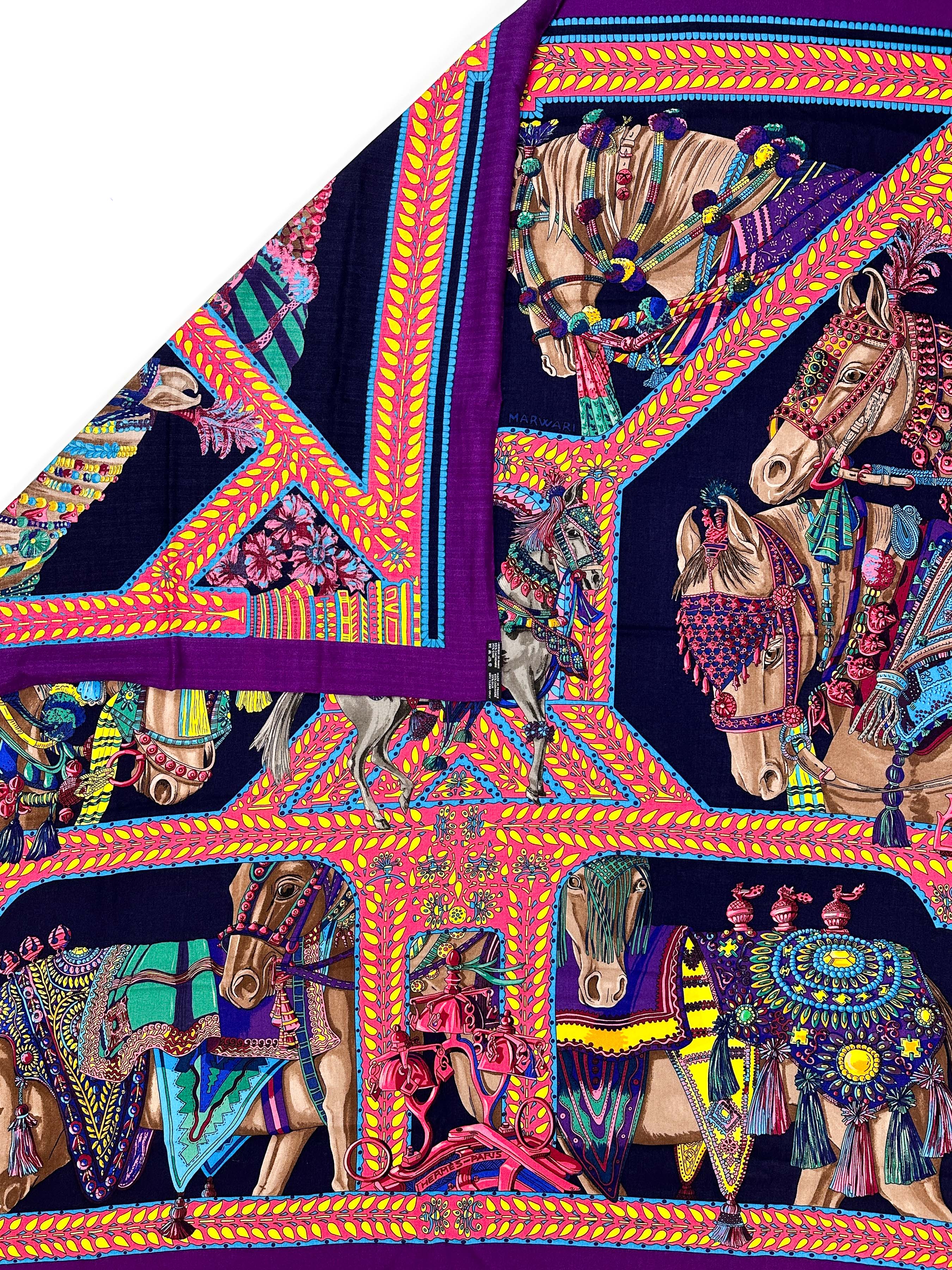 Hermès La Danse du Cheval Marwari Cashmere Silk 140
