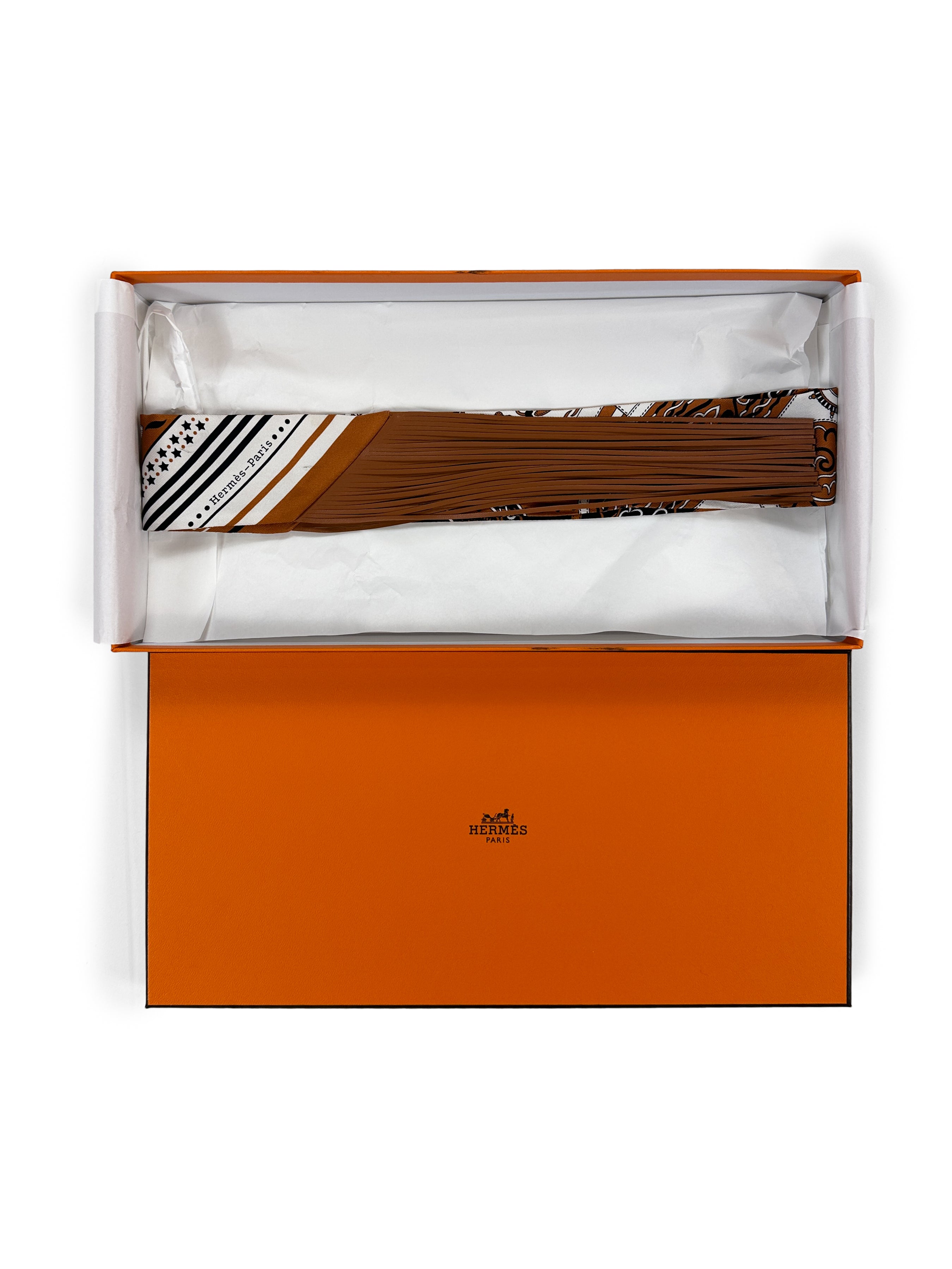 Hermès Festival des Amazones Bandana Folk Leather Fringe Twilly