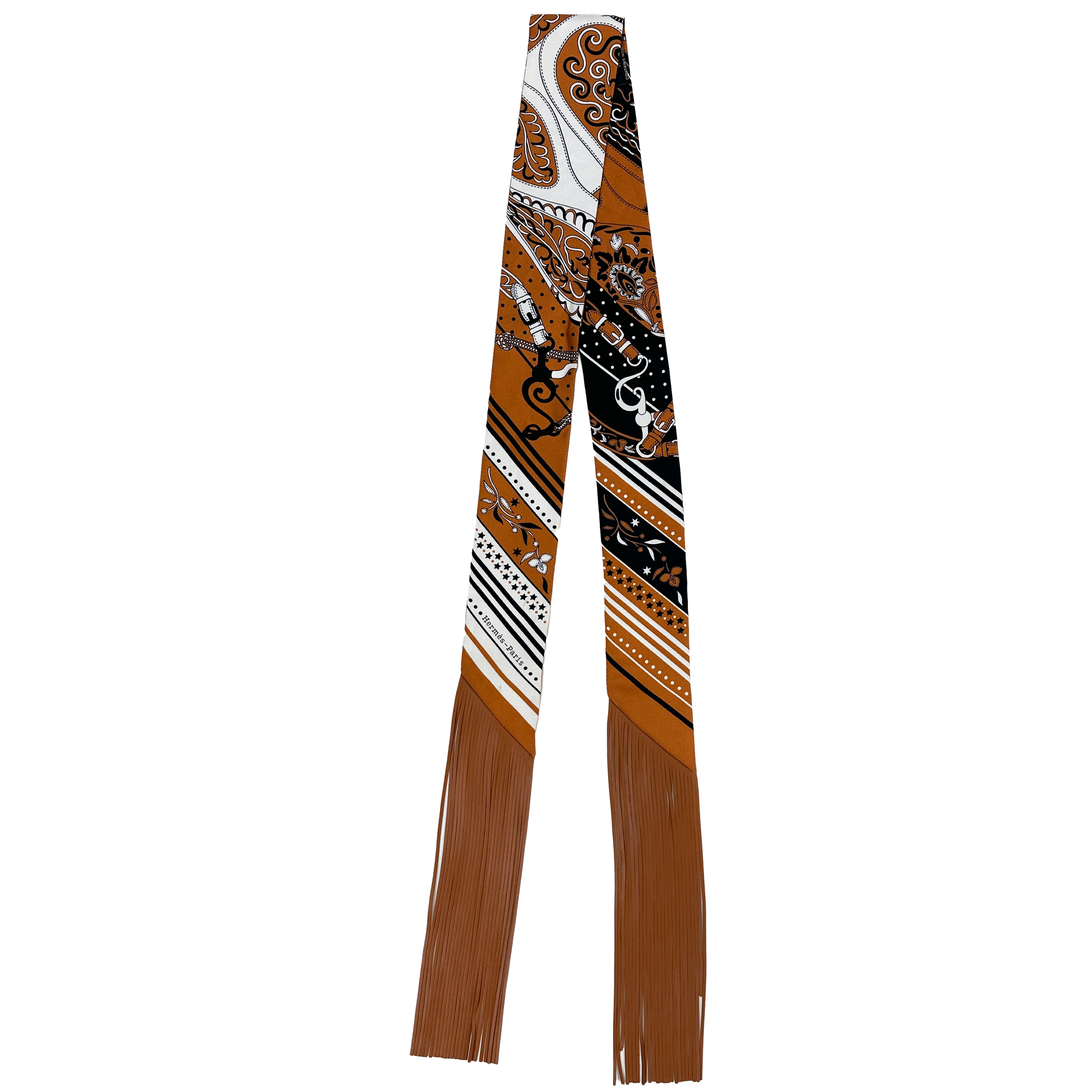 Hermès Festival des Amazones Bandana Folk Leather Fringe Twilly