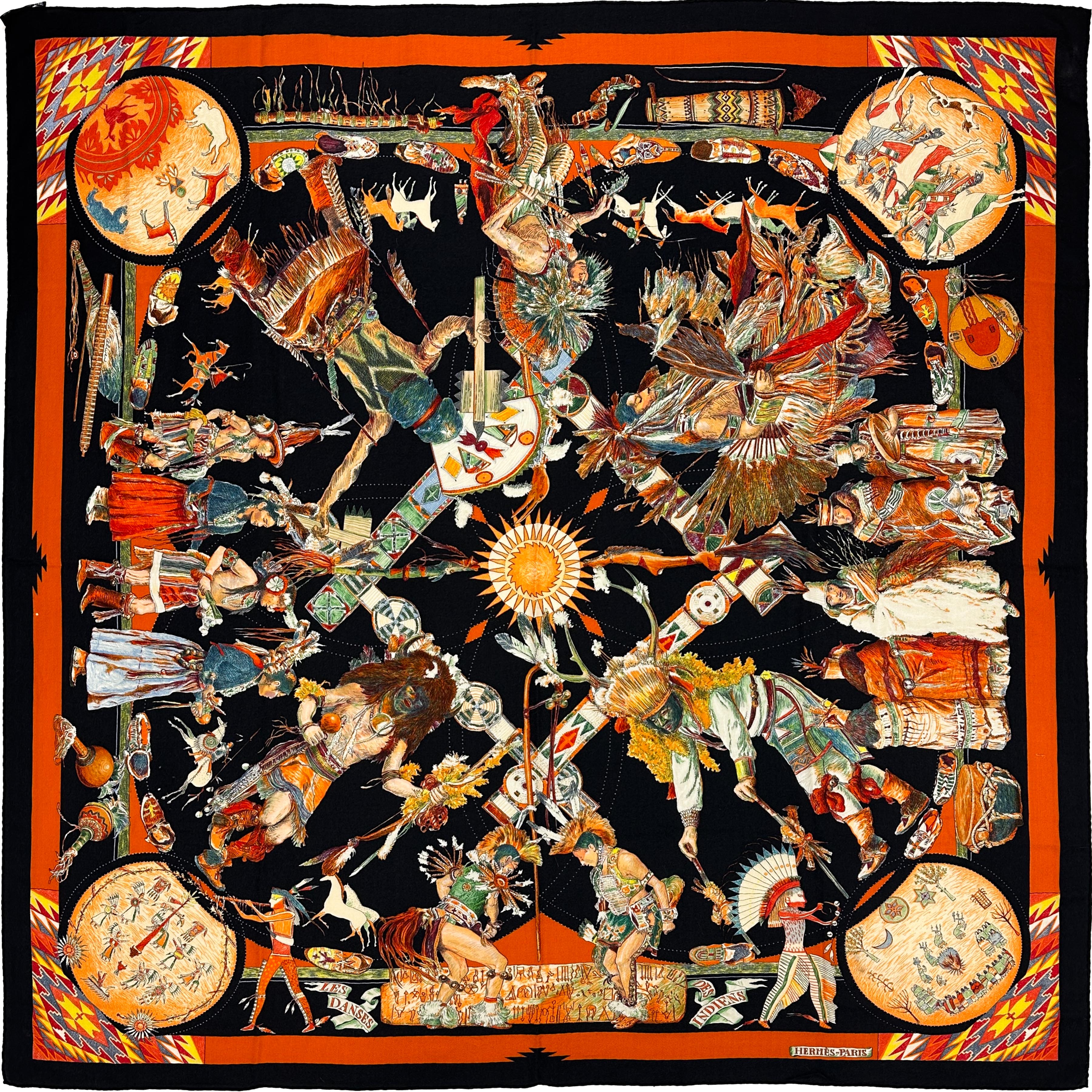 Hermès Les Danses des Indiens Cashmere Silk 140