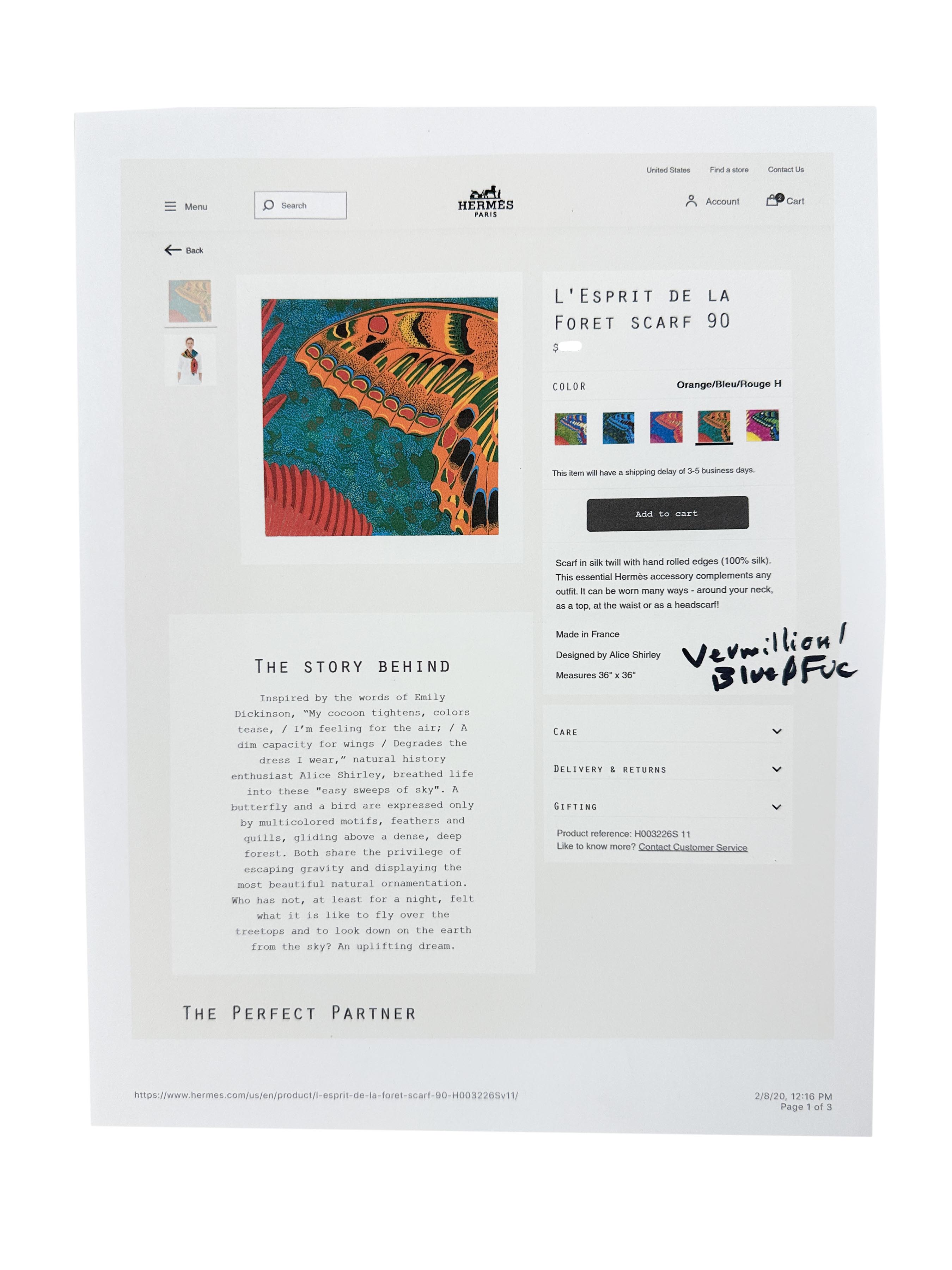Hermès L'Esprit de La Forêt 90