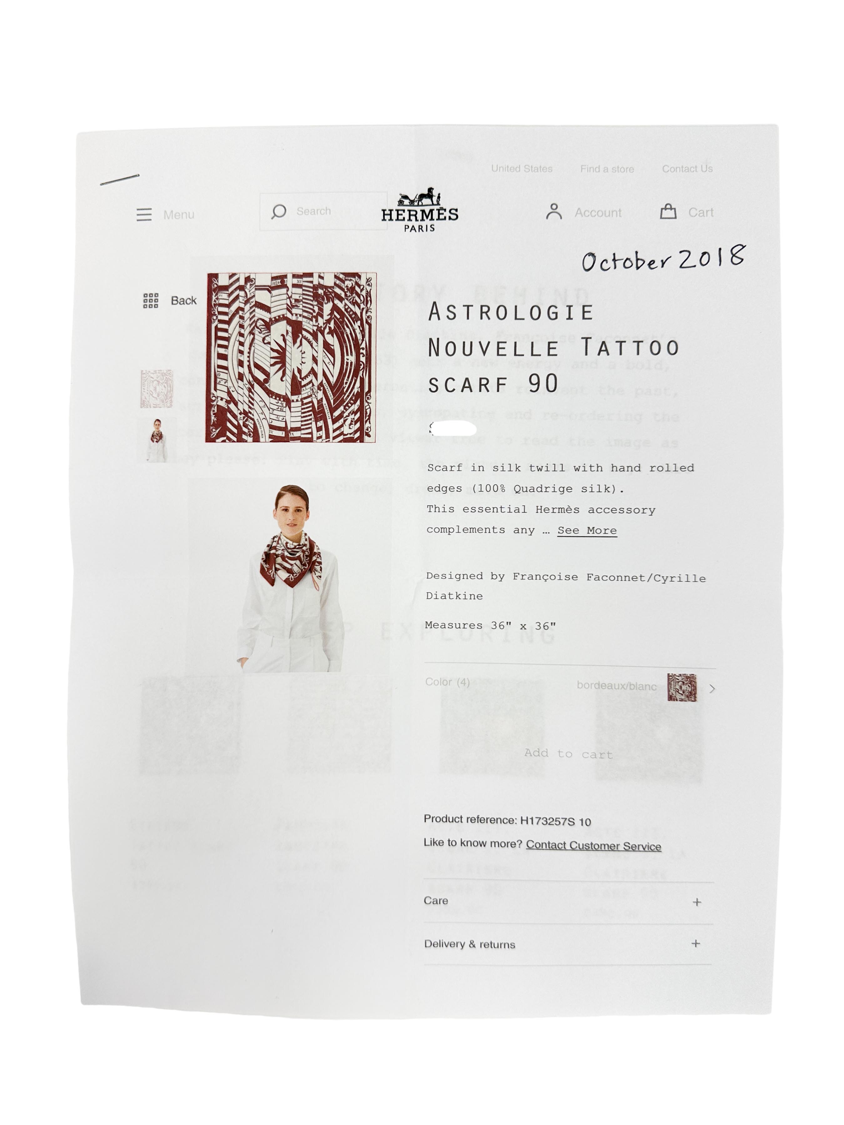 Hermès Astrologie Nouvelle Tattoo Jacquard 90