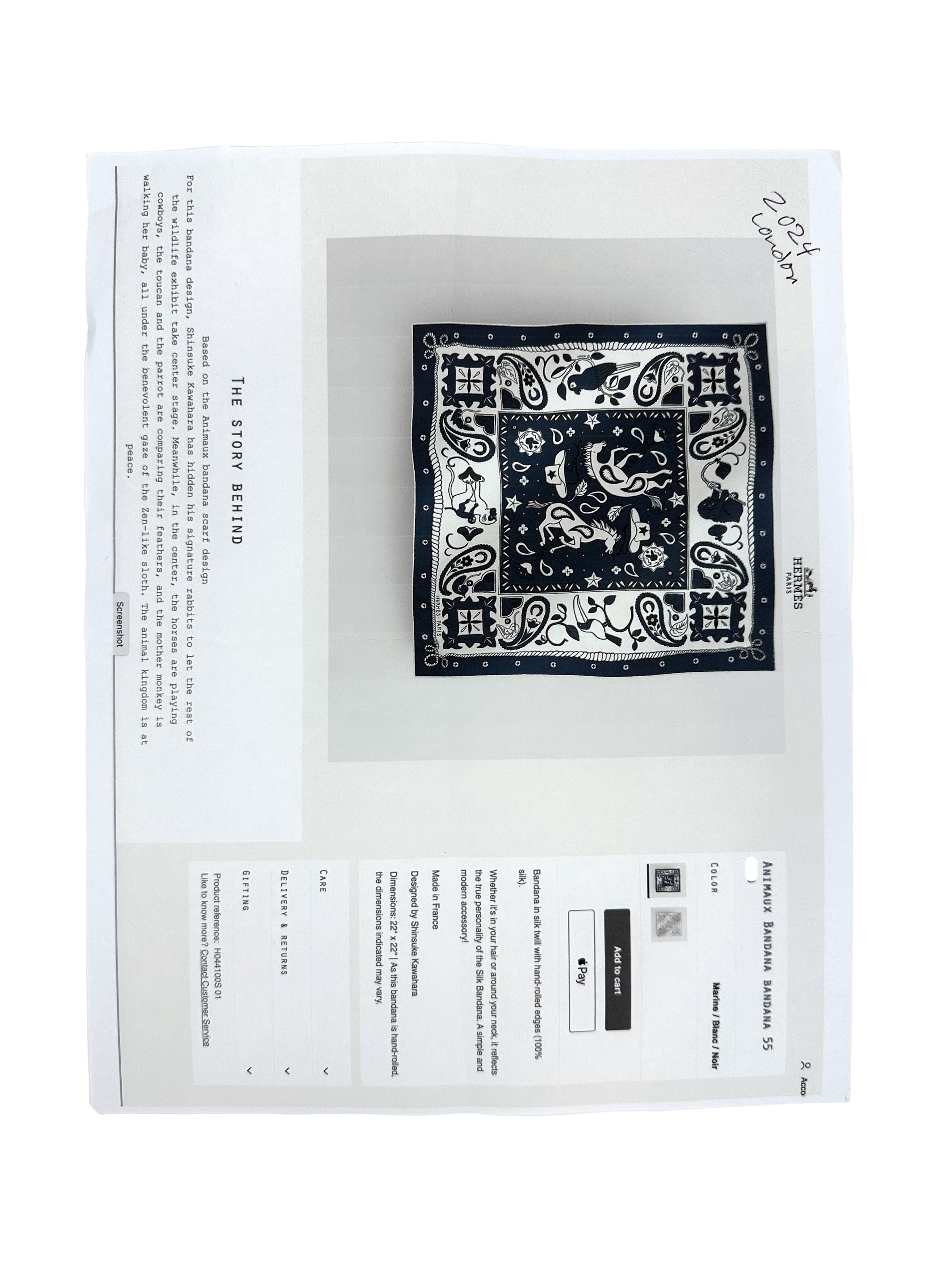Hermès Animaux Bandana 55