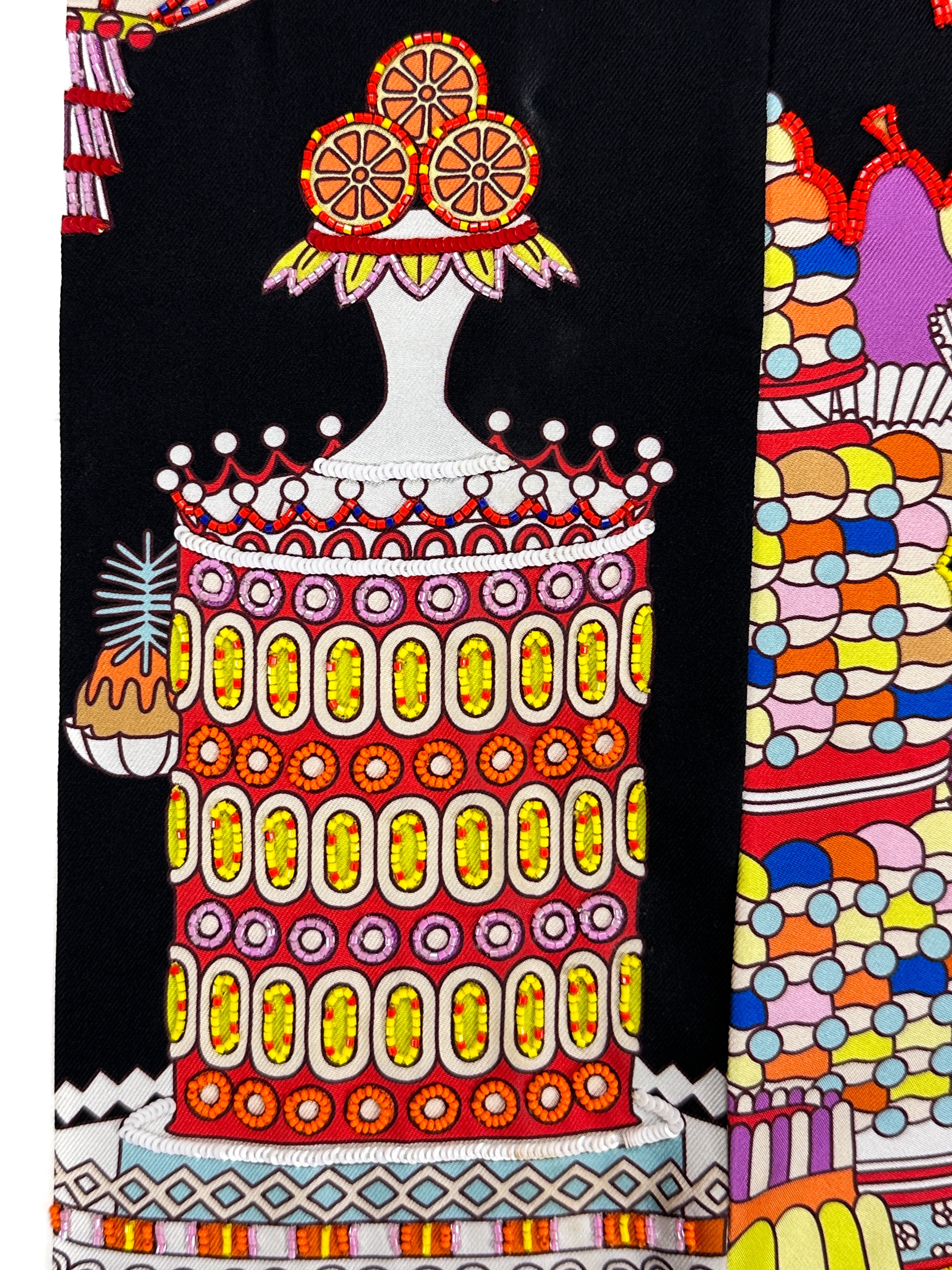 Hermès *Exceptional* La Pâtisserie Française Shiny Beaded Maxi Twilly Slim