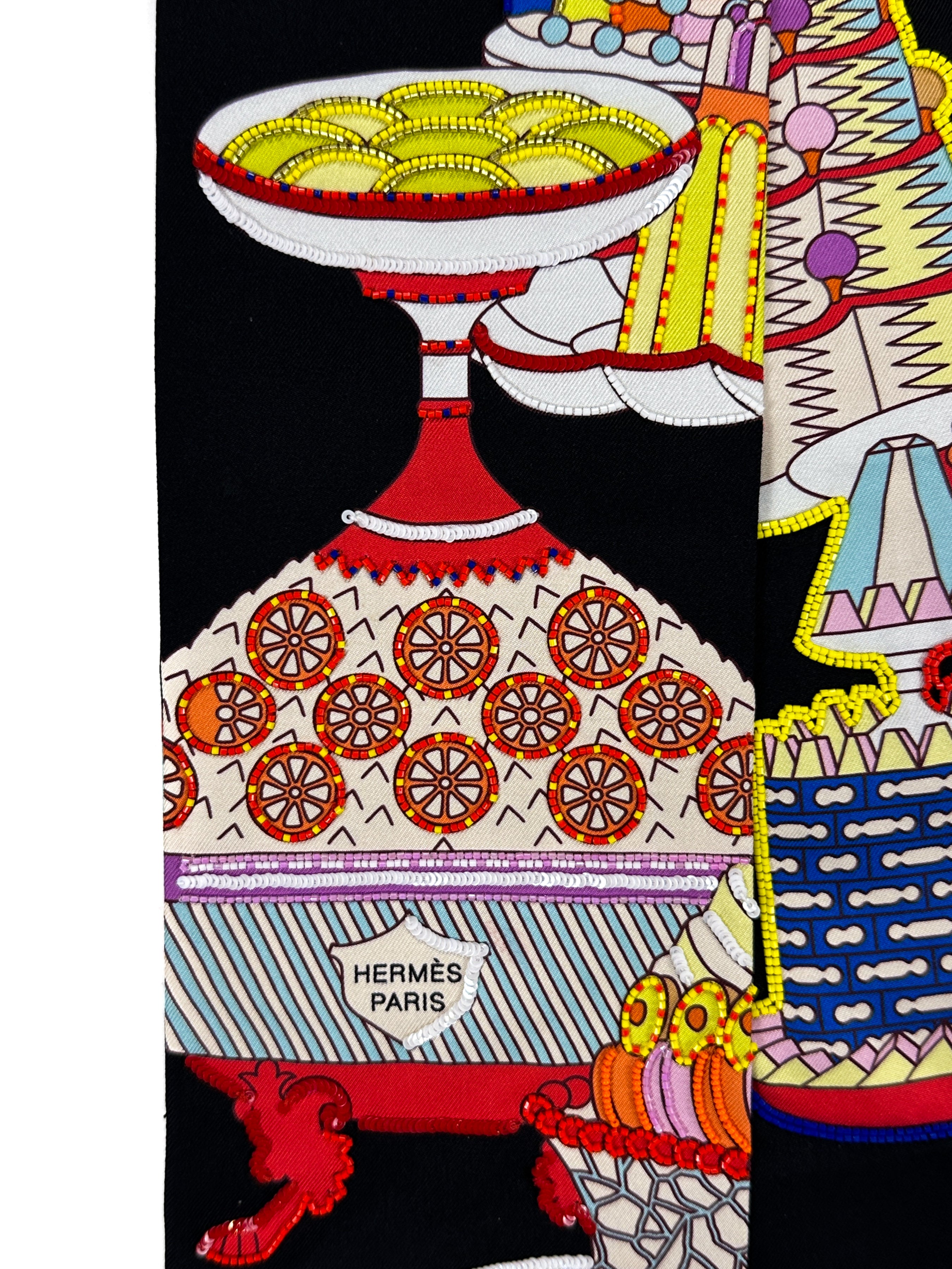 Hermès *Exceptional* La Pâtisserie Française Shiny Beaded Maxi Twilly Slim