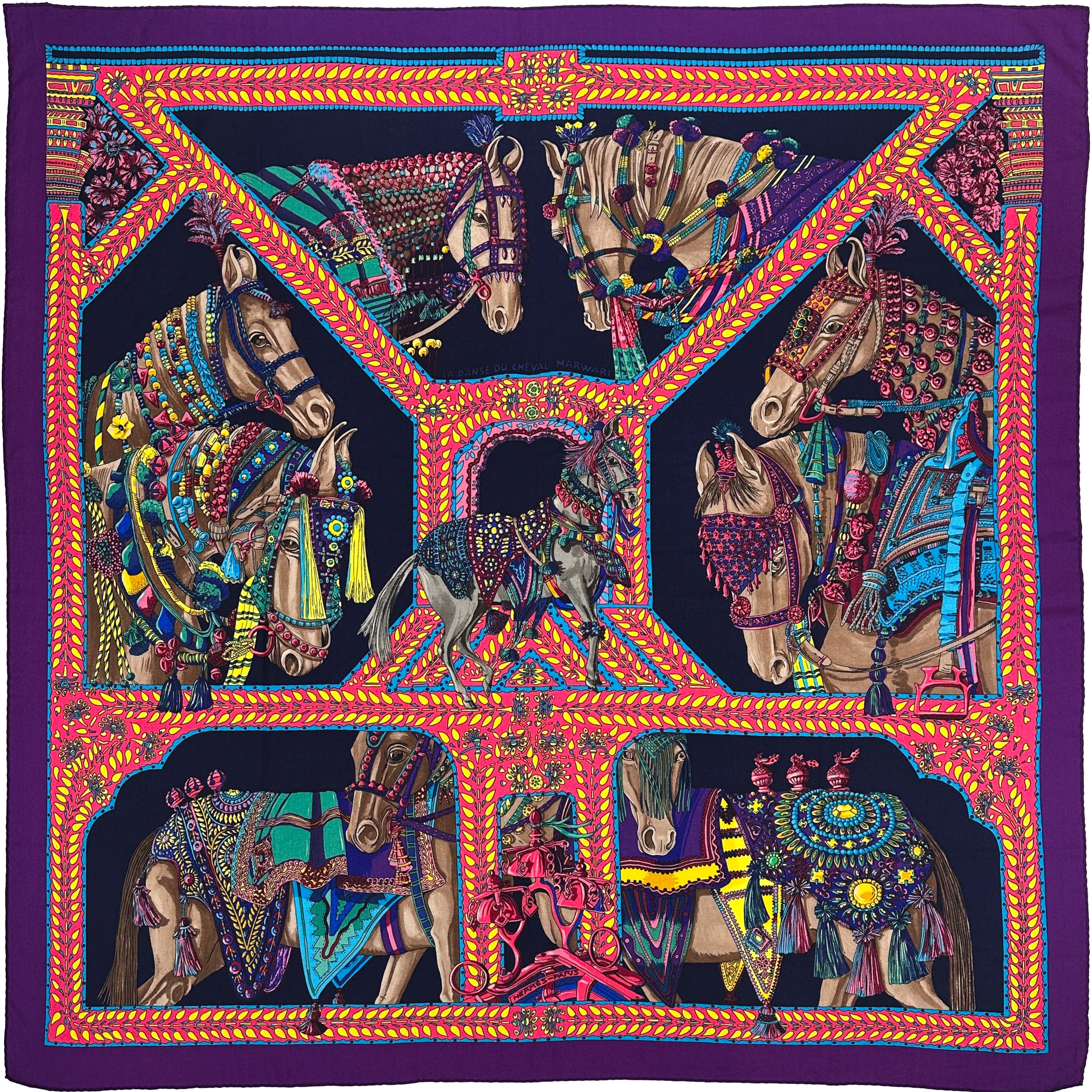 Hermès La Danse du Cheval Marwari Cashmere Silk 140