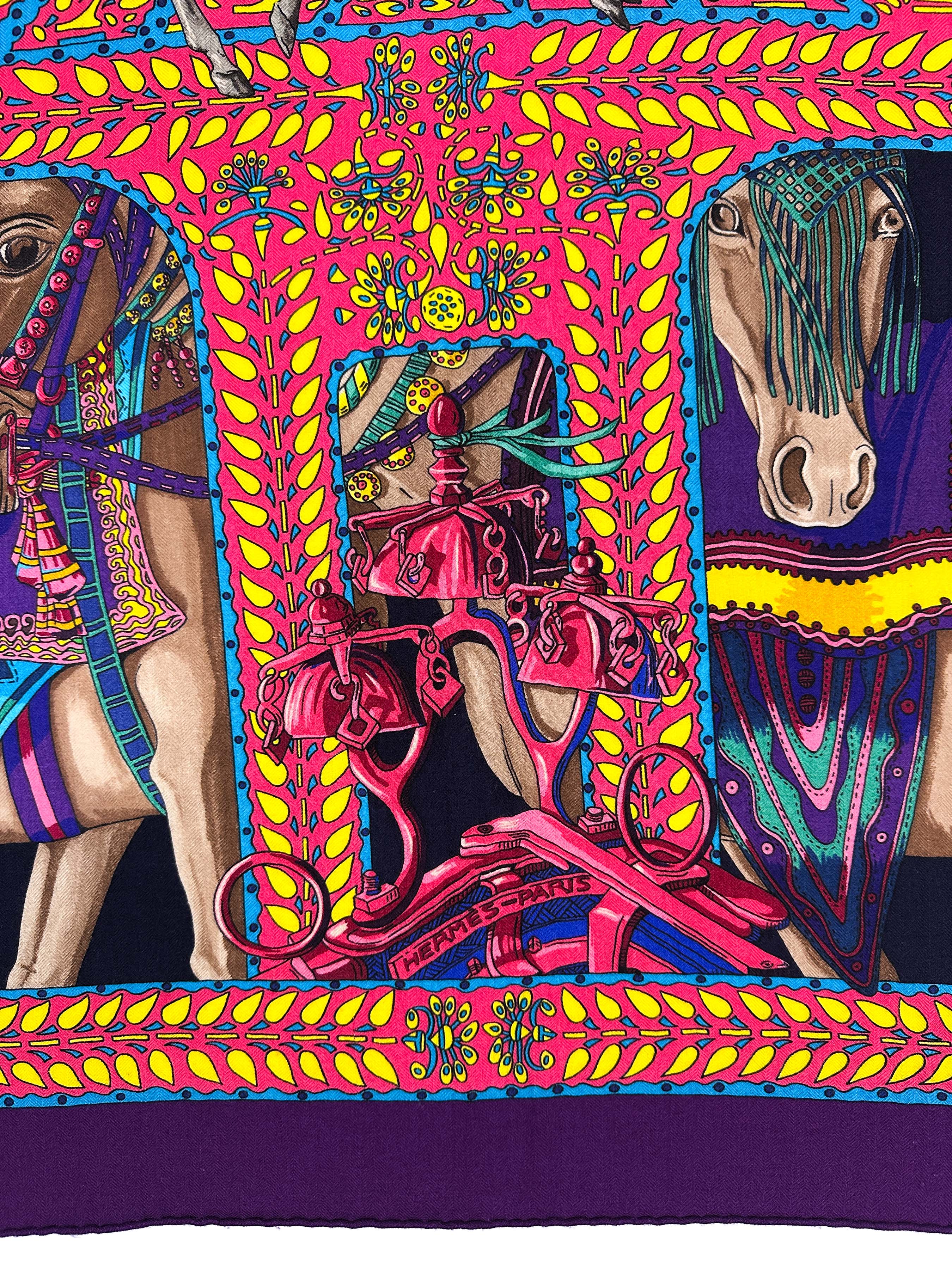 Hermès La Danse du Cheval Marwari Cashmere Silk 140
