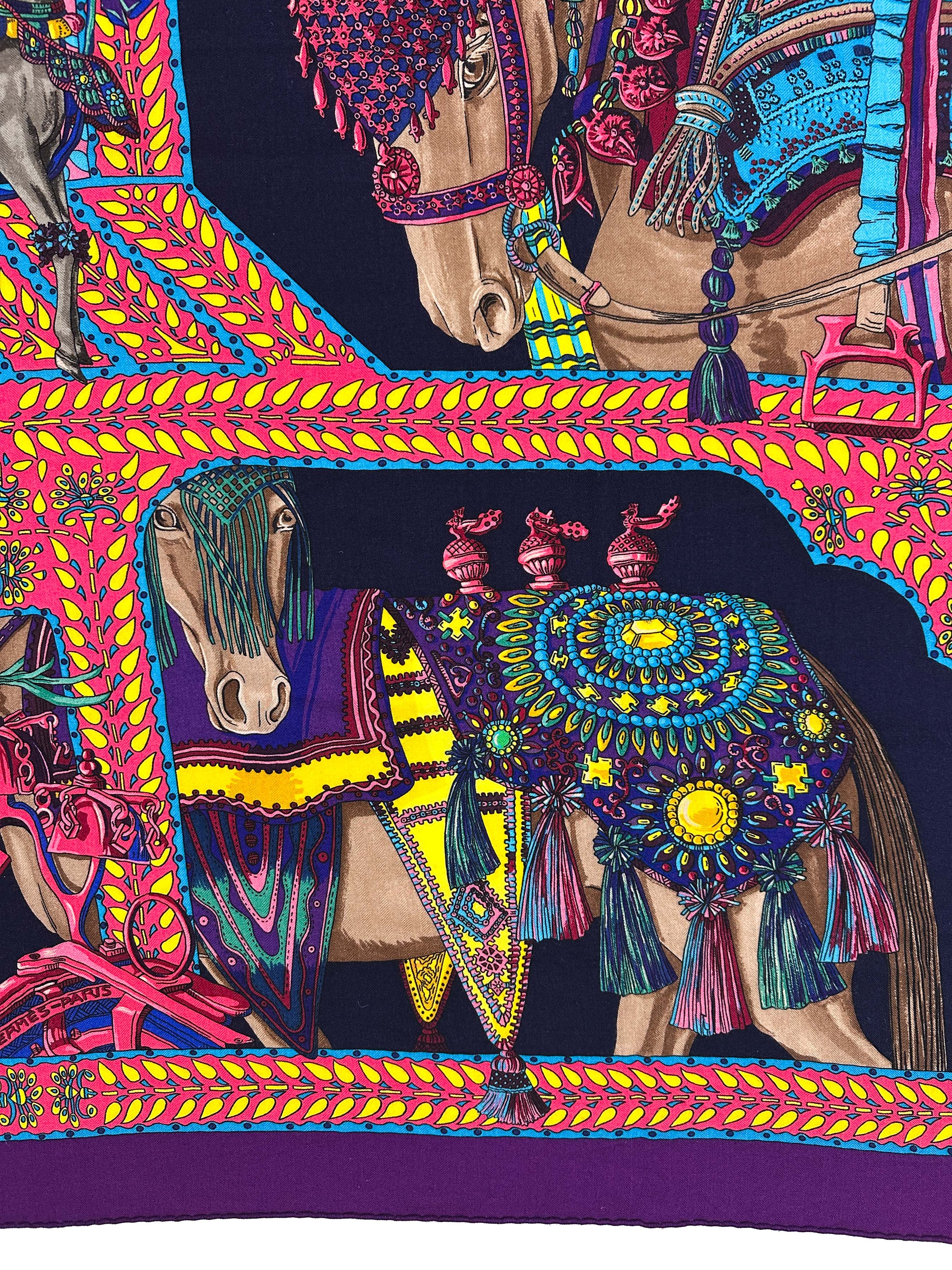 Hermès La Danse du Cheval Marwari Cashmere Silk 140