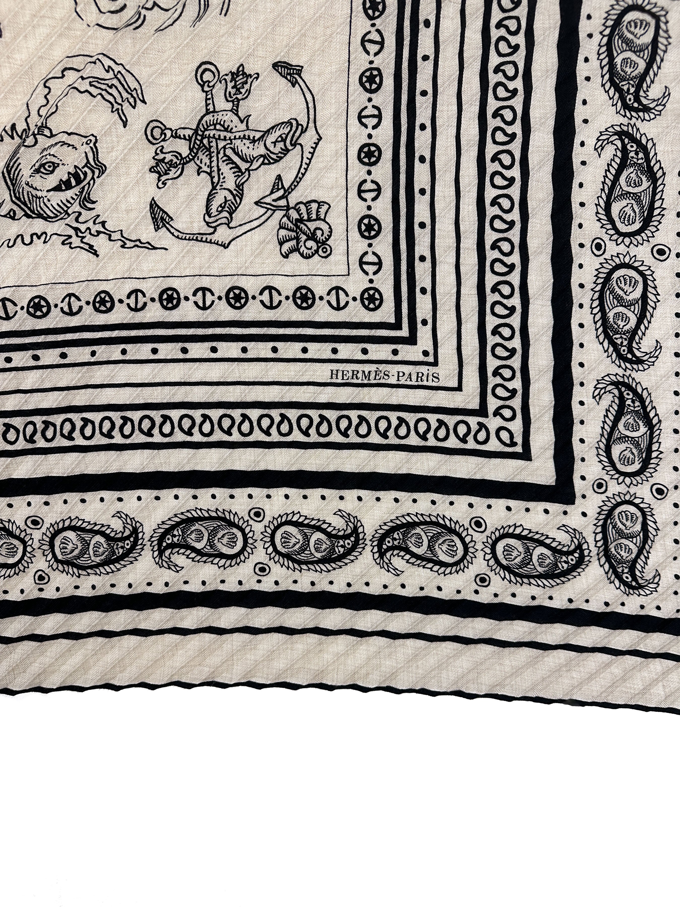 Hermès Tatouages Marins Bandana Cashmere Silk Plissé 140