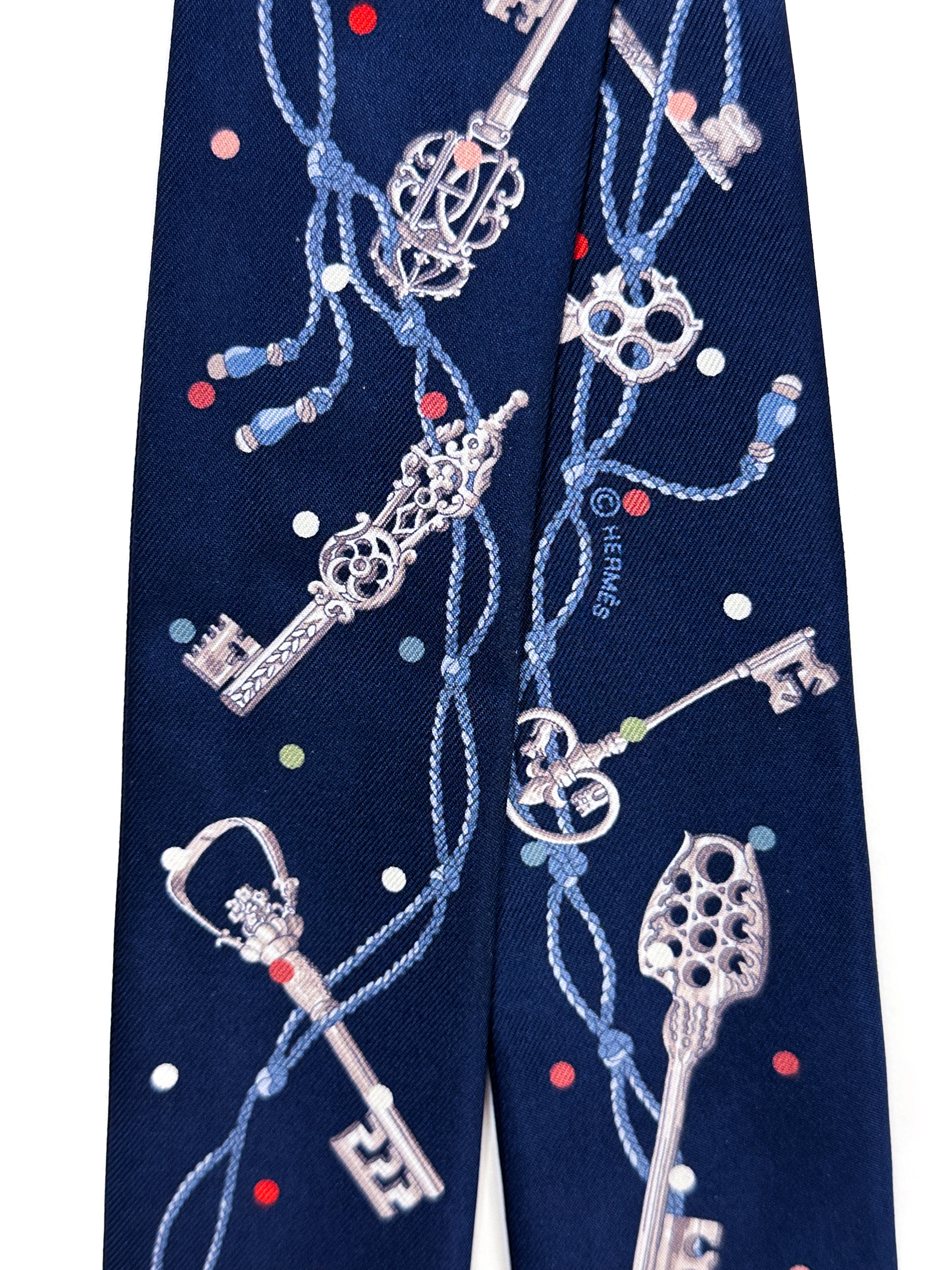 Hermès Les Cles au Pois Metallic Fringe Twilly