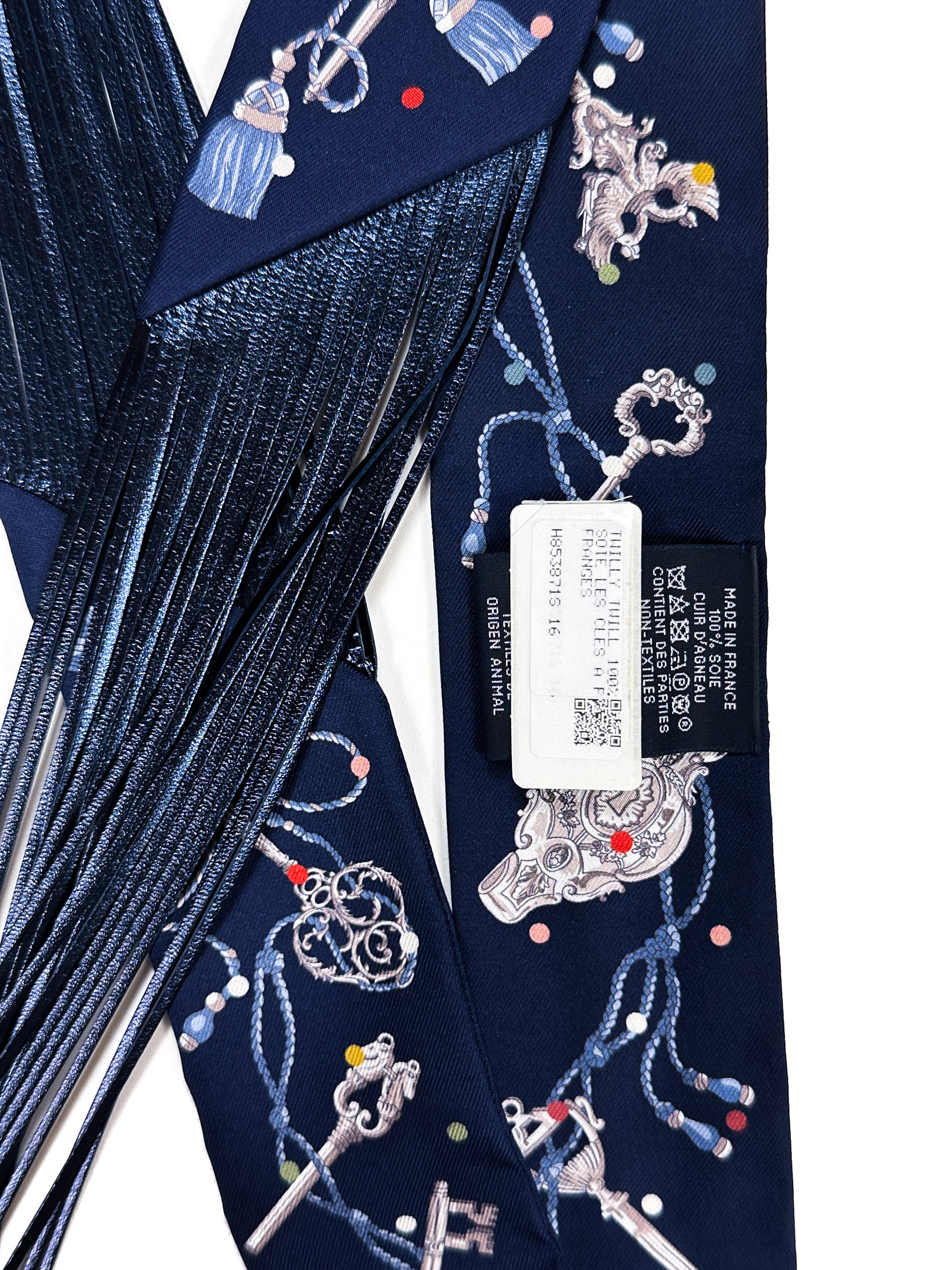 Hermès Les Cles au Pois Metallic Fringe Twilly