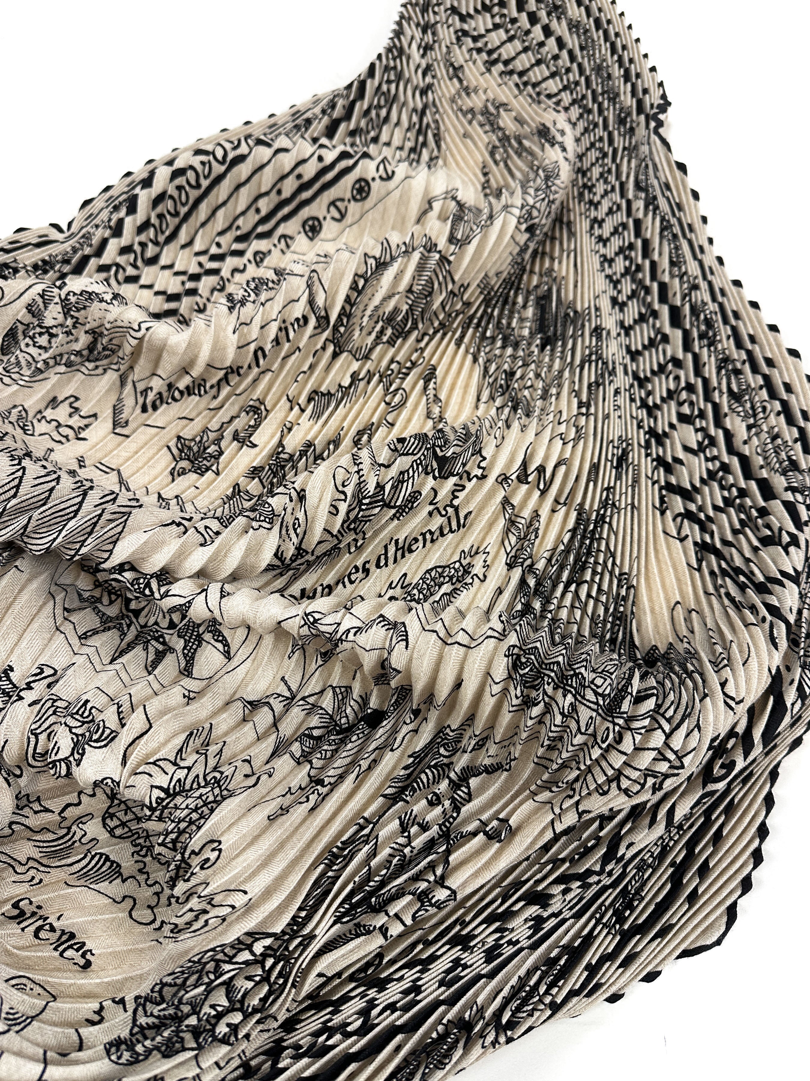 Hermès Tatouages Marins Bandana Cashmere Silk Plissé 140