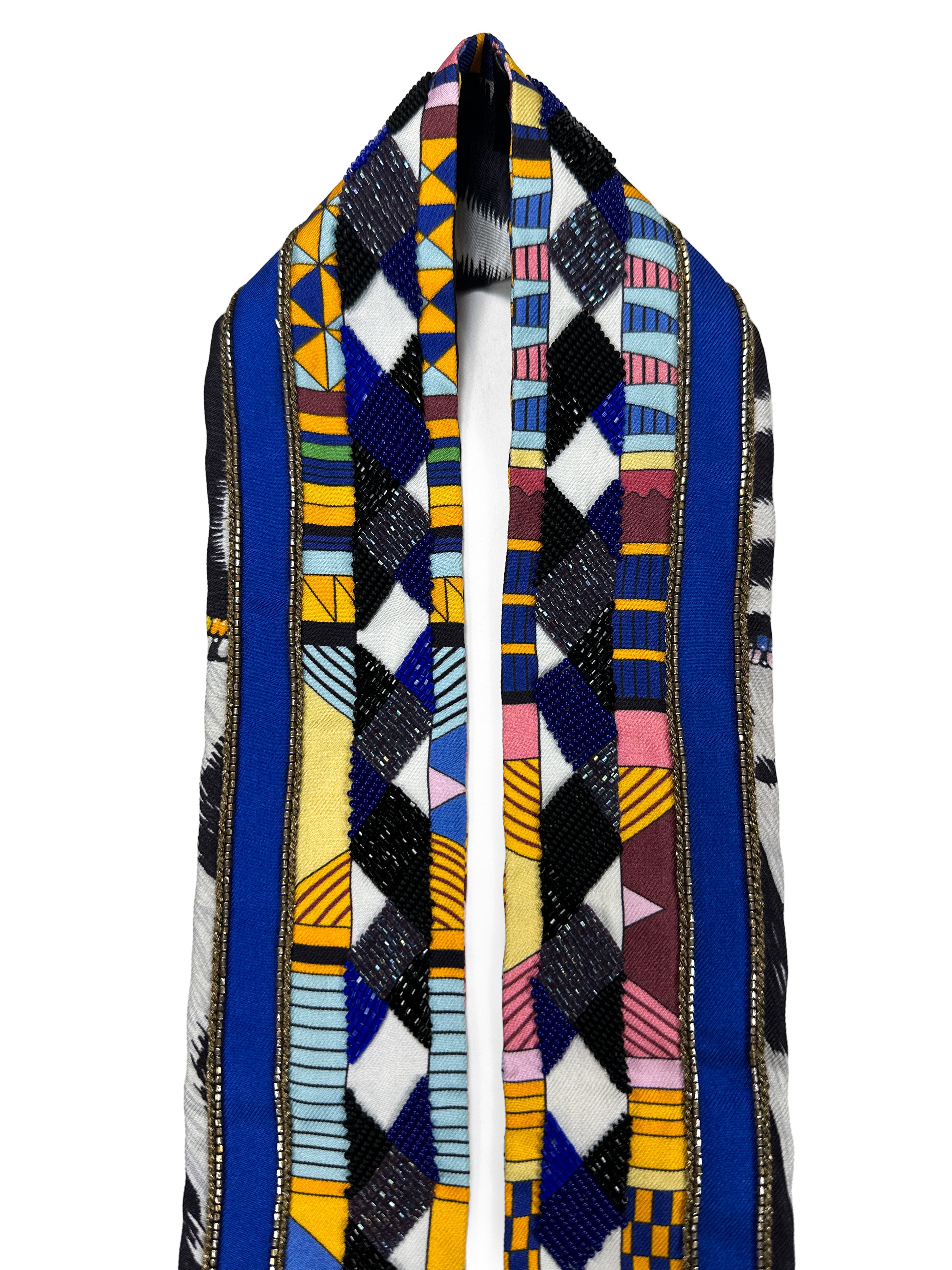 Hermès Pelages et Camouflage Exceptional Beaded Twilly