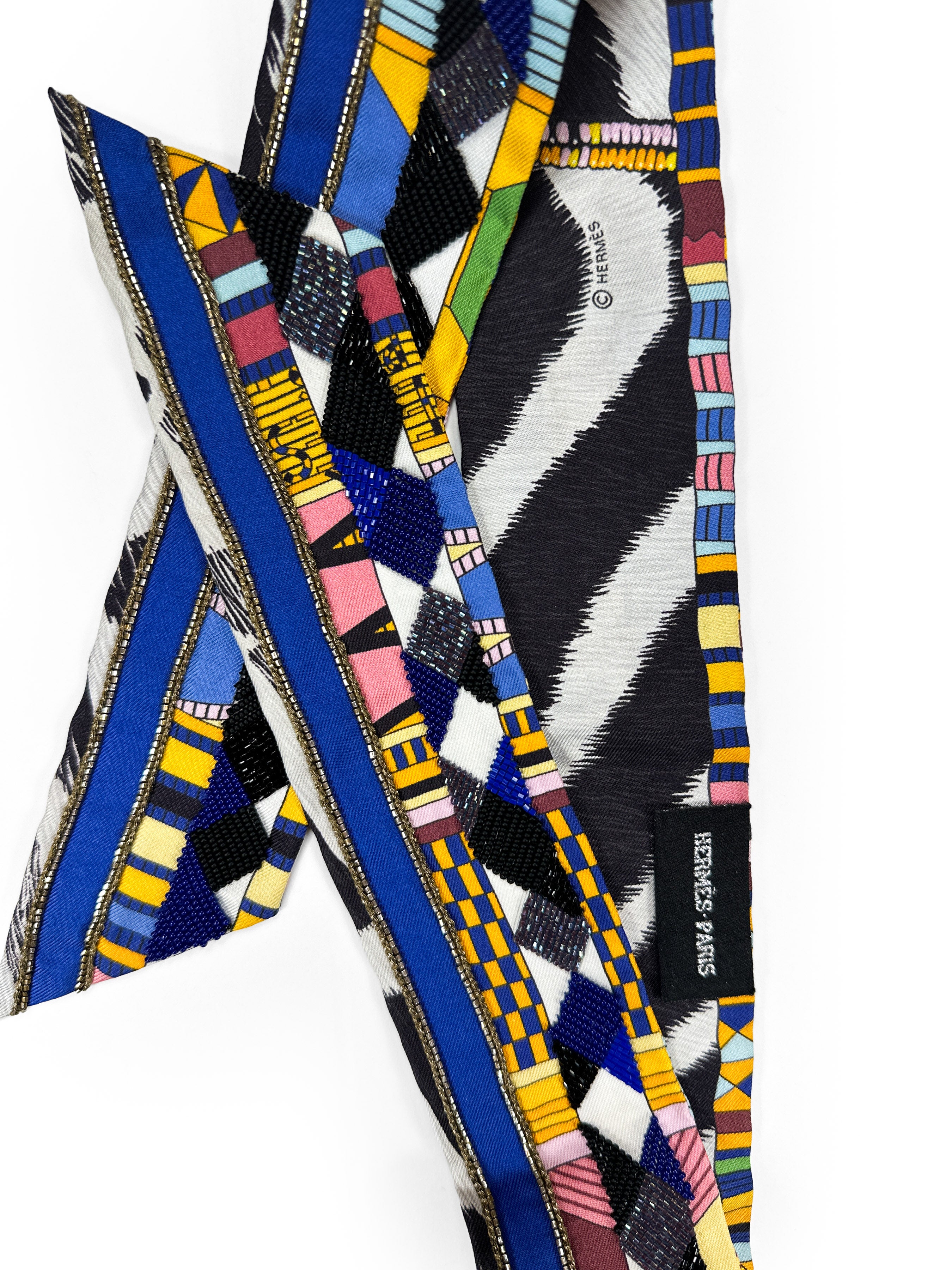 Hermès Pelages et Camouflage Exceptional Beaded Twilly
